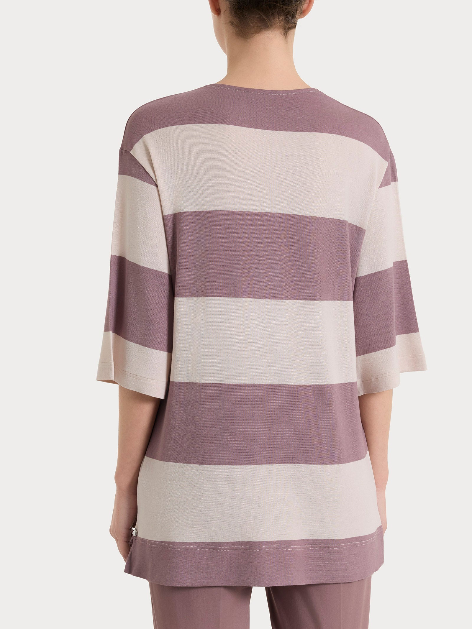 Ragno Summer Light maglietta scollo V macro righe Twilight Mauve