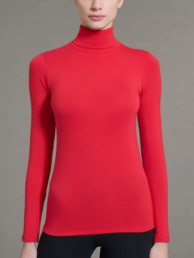 Ragno Viscosa Summer dolcevita maglia rossa skinny manica lunga