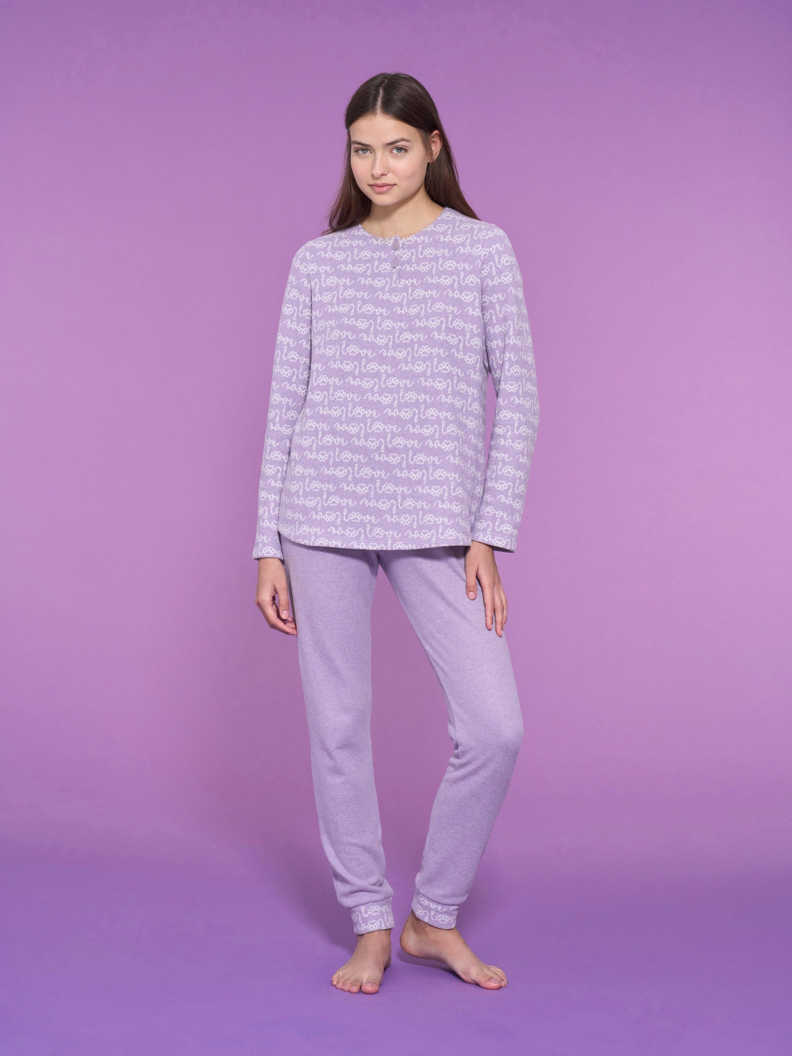 Ragno Cotton Eco Pile Pigiama Serafino Lilla Love