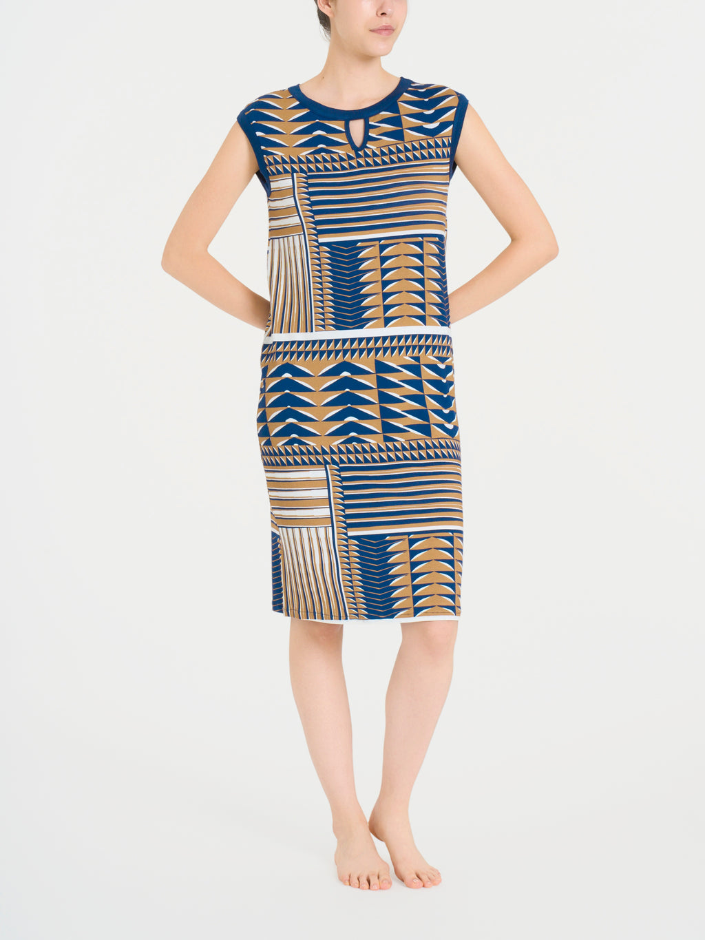 Ragno Viscosa Summer abito smanicato geometrico Indian Tan