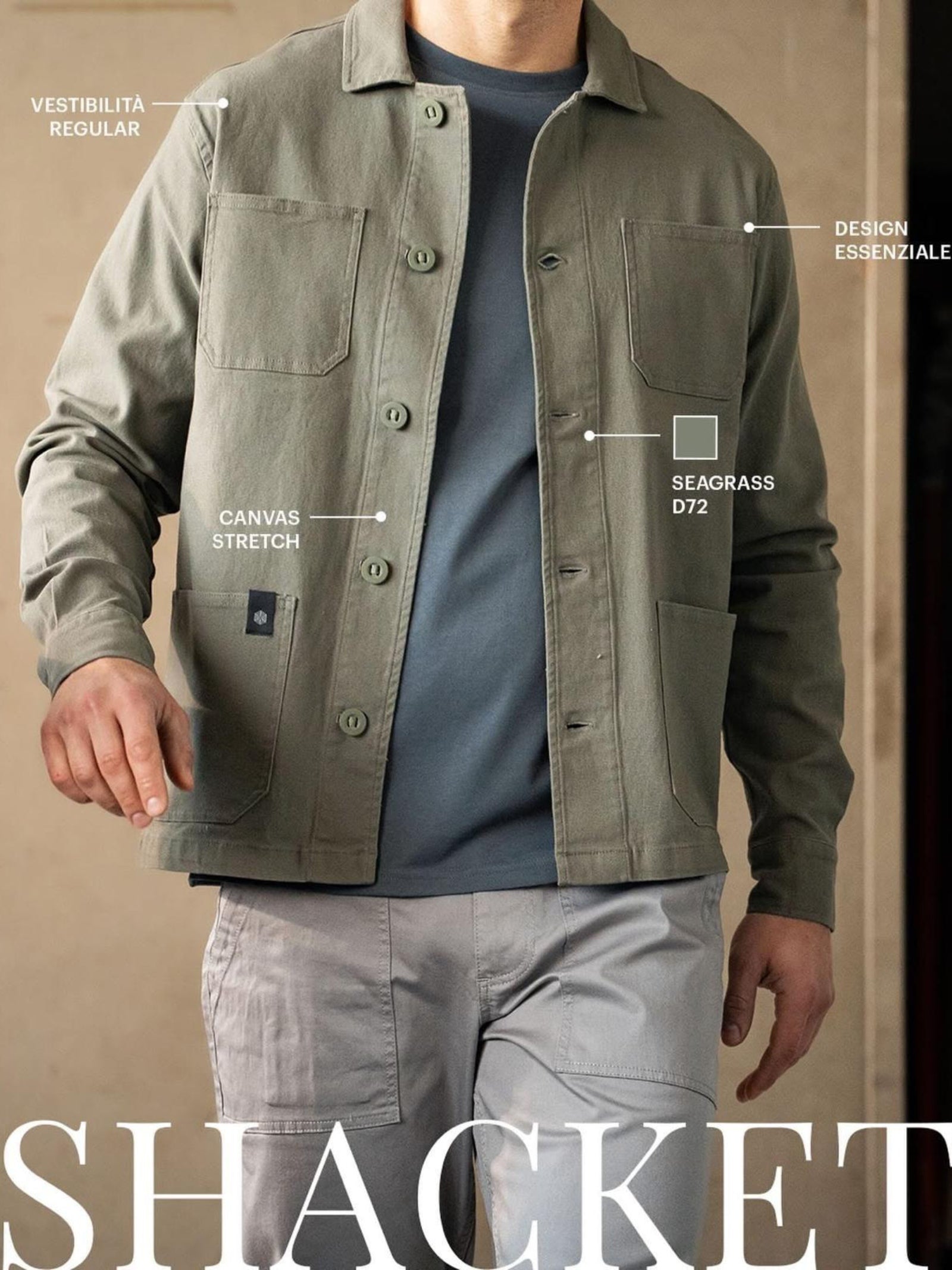 Ragno Compact Giacca Utility Corta Seagrass canvas uomo