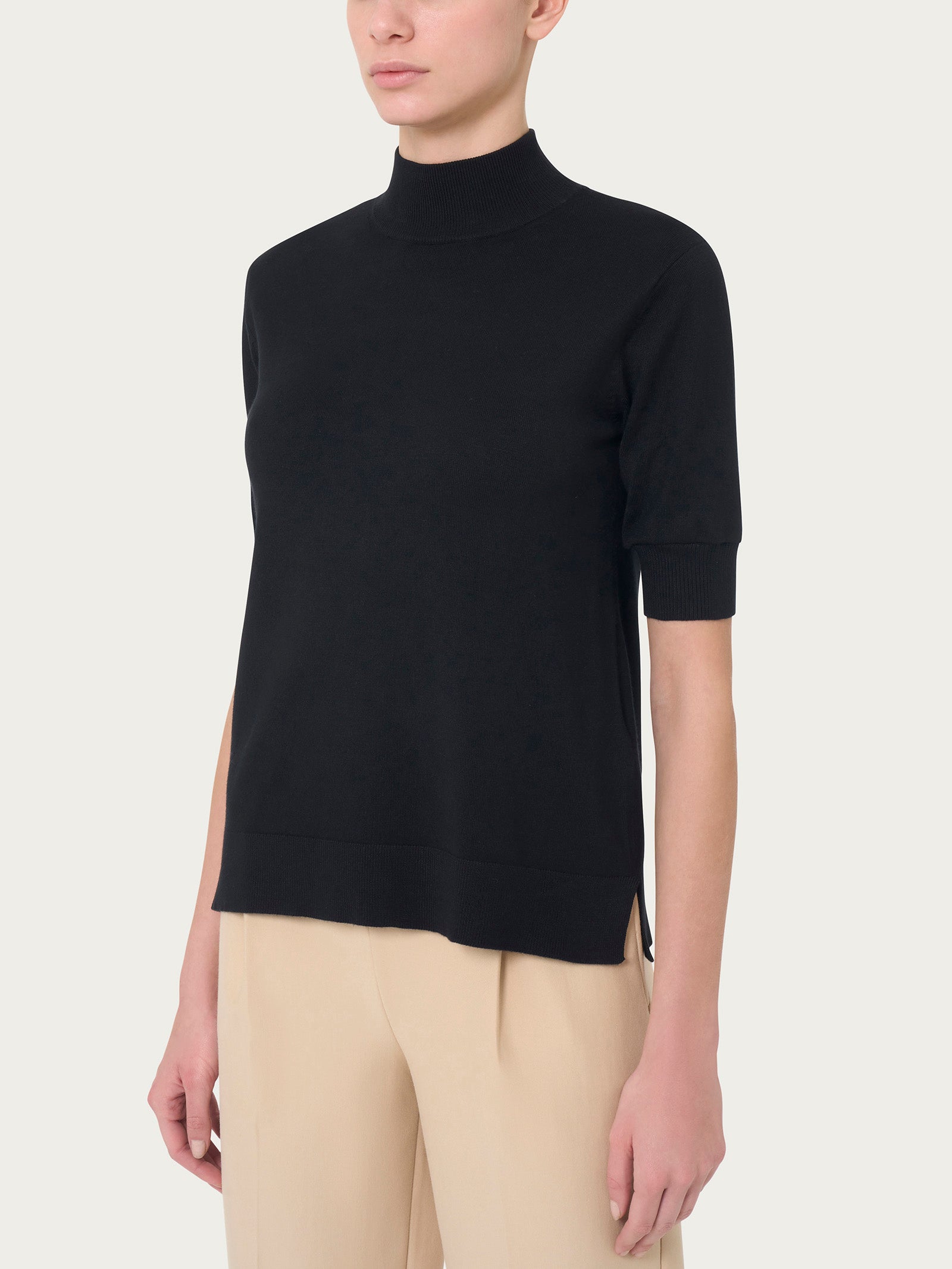 Ragno Four Seasons Lupetto maglia manica corta nero misto viscosa