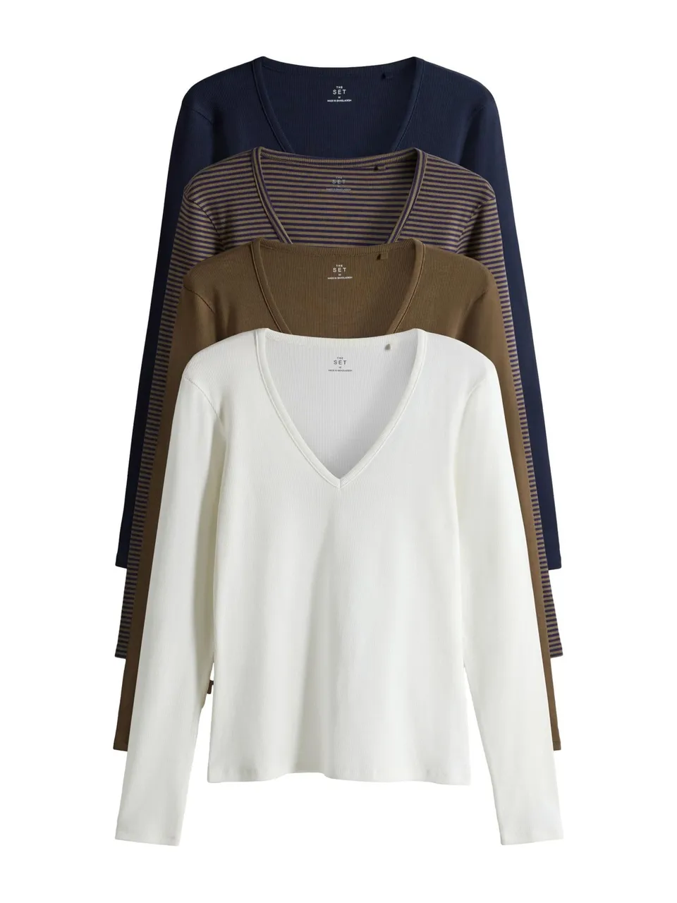 Geo Next The Set Magliette coste scollo V manica lunga da 4
