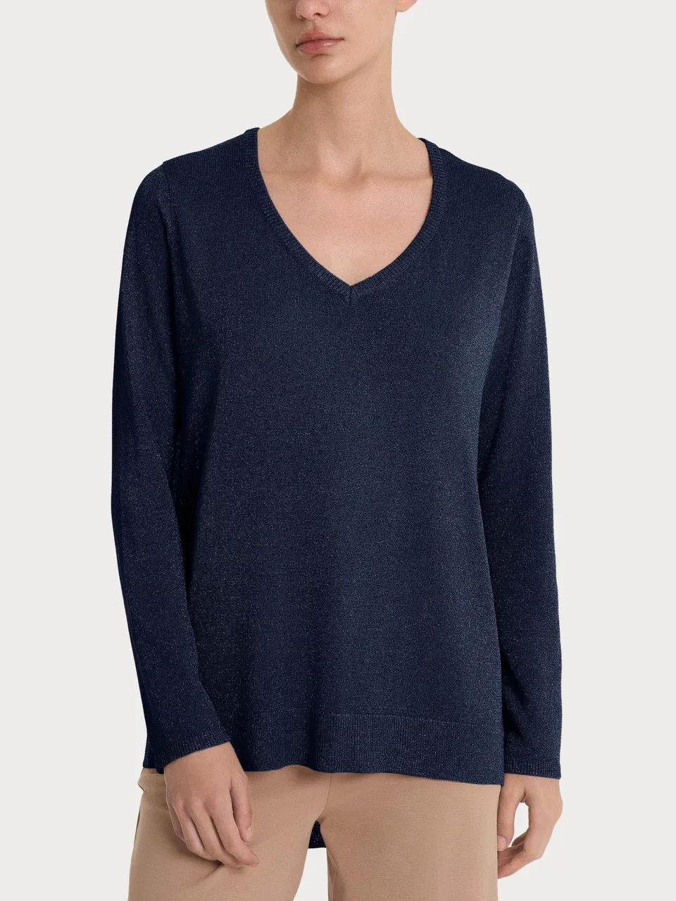Ragno Maglia Scollo V Manica Lunga Crepe Lurex Bleu
