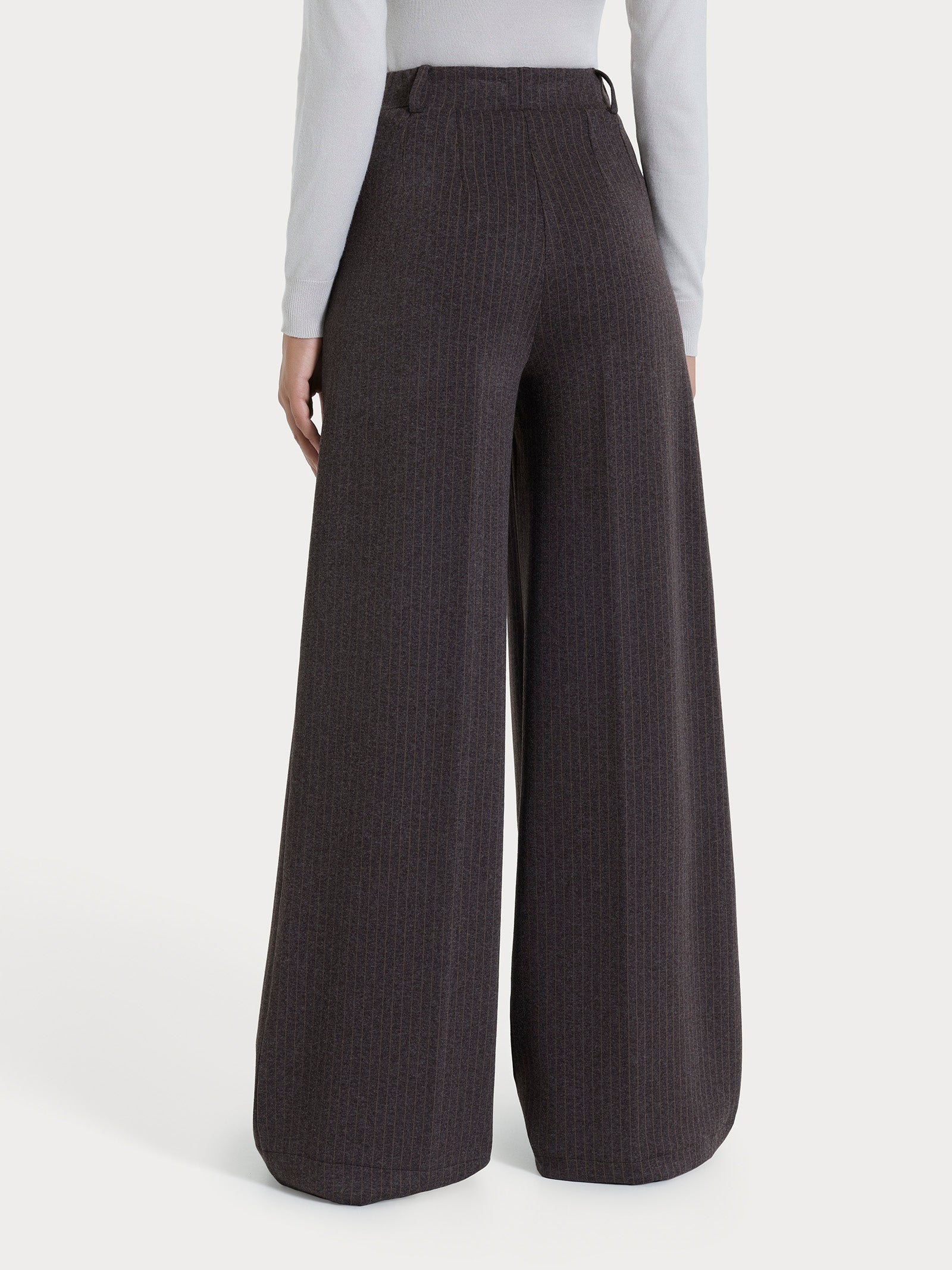 Ragno Eco Jacquard pantalone palazzo gessato Chocolate pinces