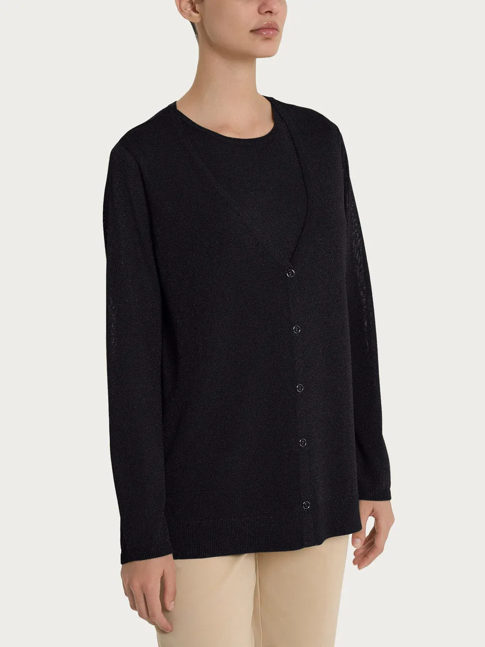 Ragno Lurex Cardigan Donna Nero con Bottoni Crepe