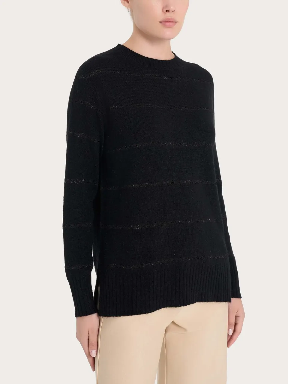 Ragno SL Maglia girocollo righe angora Nero lurex
