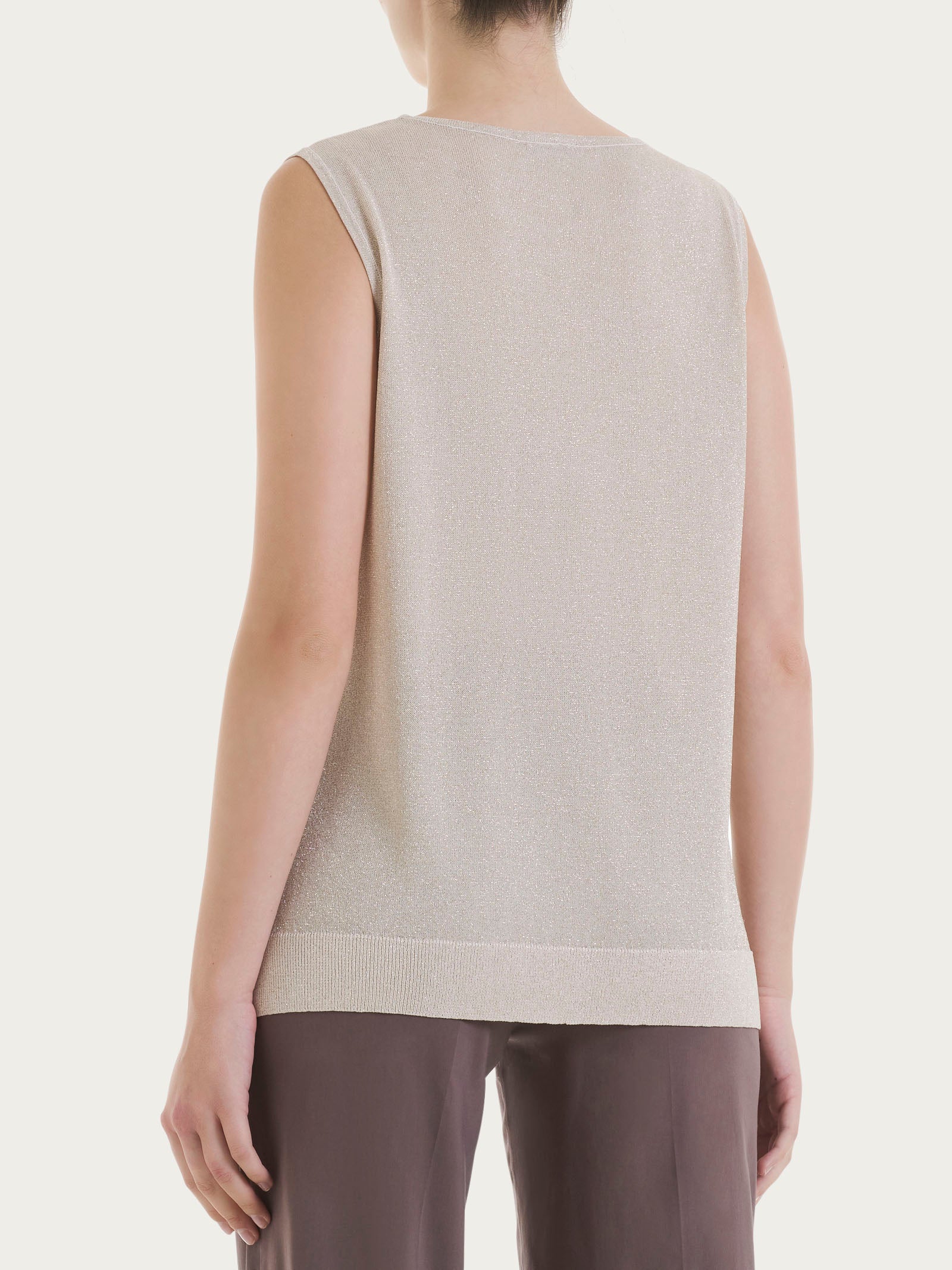 Ragno Crepe Lurex Maglia Smanicata Donna Lilac Ash luminosa