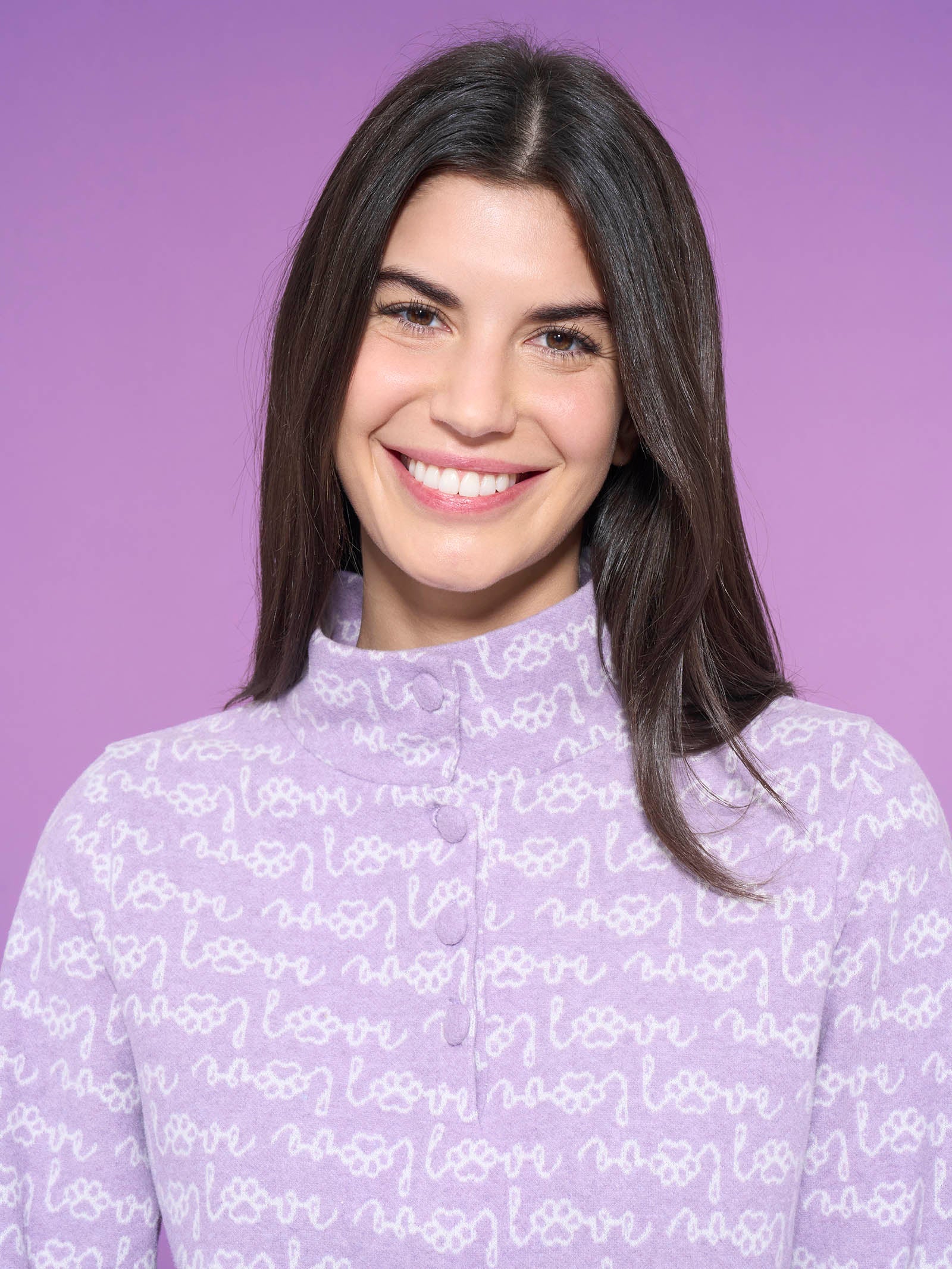Ragno Cotton Eco Pile Pigiama serafino Love collo alto lilla