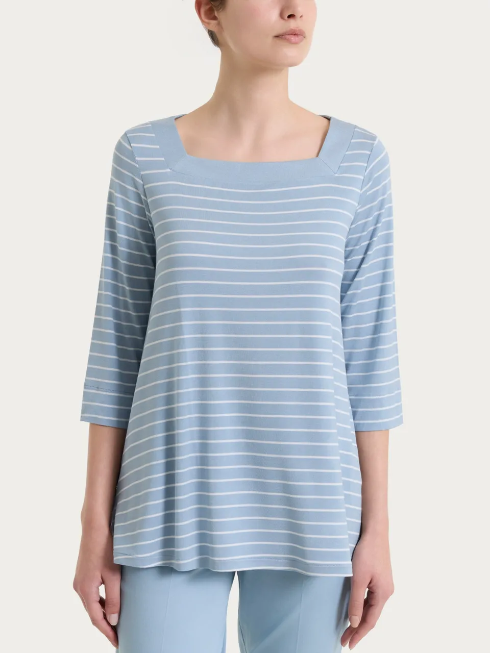 Ragno Perfetta Maglietta collo squadrato righe Dusty Blue