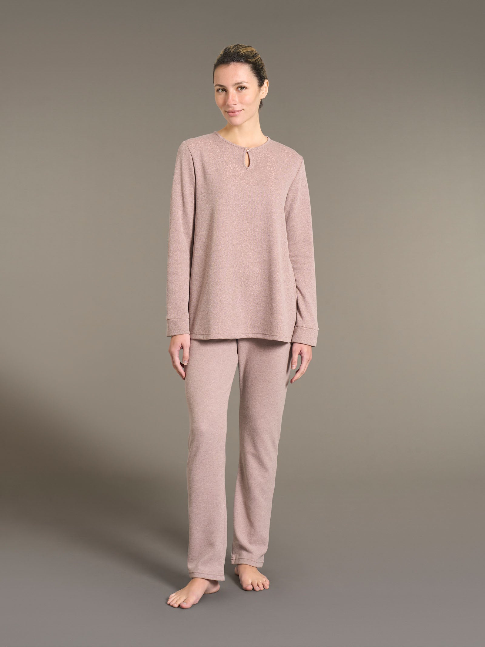Ragno pigiama lungo donna terra in Cotton Eco Pile Lurex