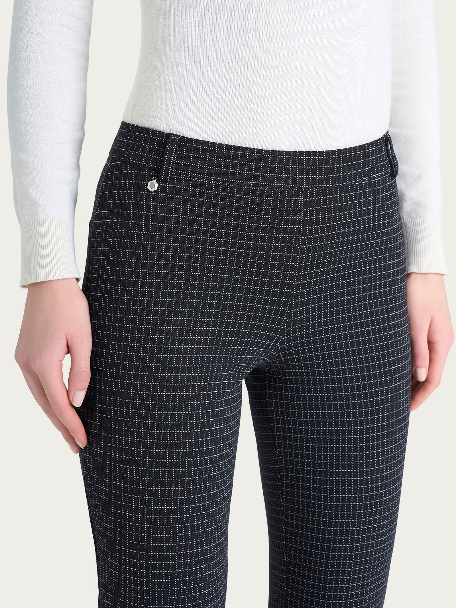 Ragno Eco Jacquard Pantalone Flare Check Nero elasticizzato
