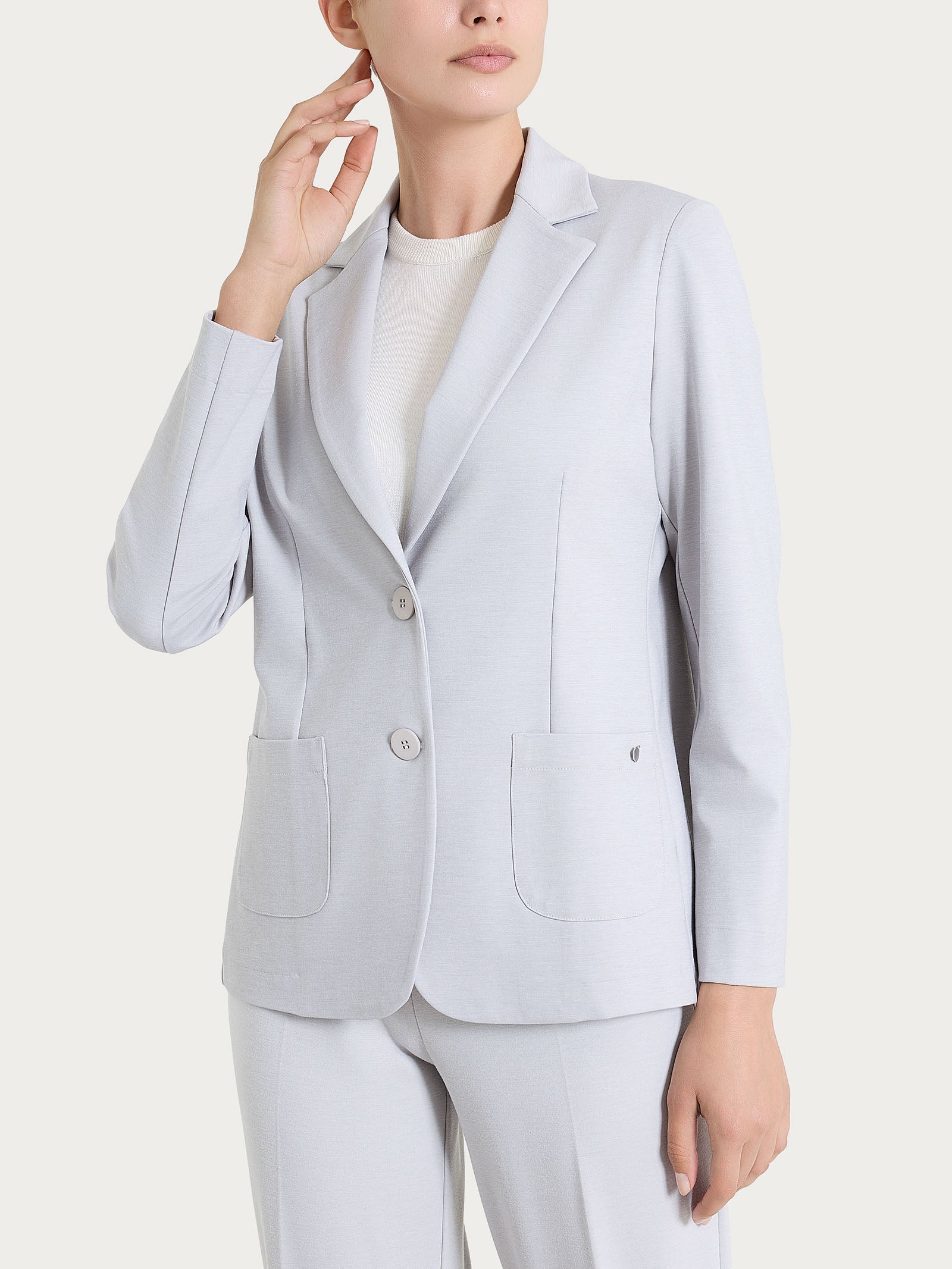 Ragno Cashmere Compact Blazer Donna Ghiaia Mel 2 Bottoni