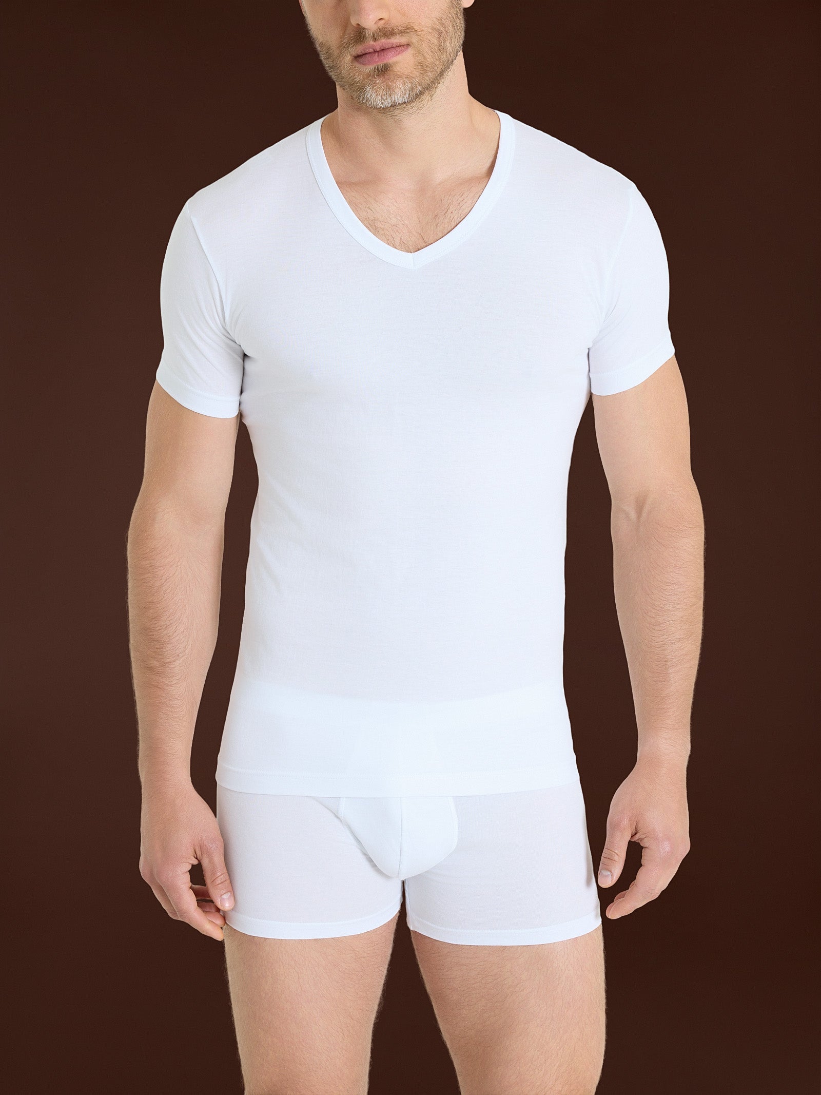 Ragno 100% Cotton Maglietta scollo V puro cotone B.co Bipack