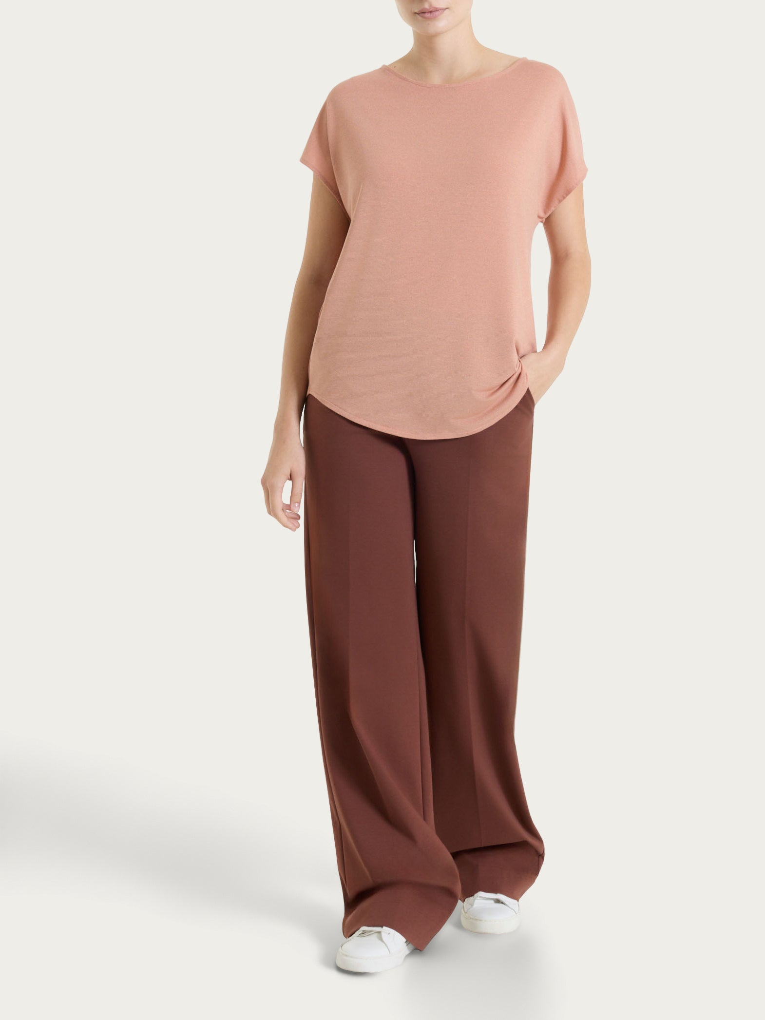 Ragno Compact Light Pantalone Palazzo Cappuccino con tasche