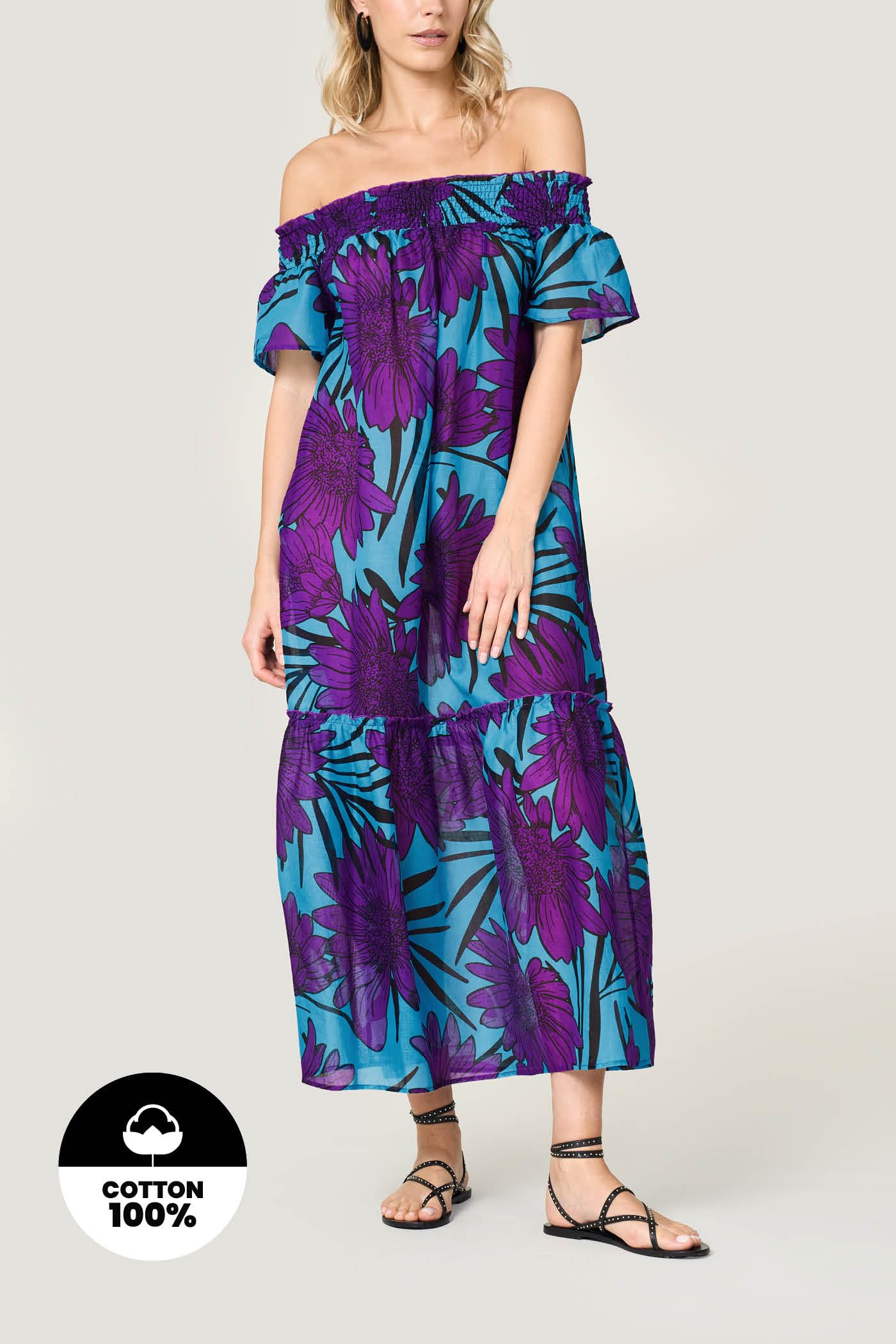 Goldenpoint Blooming copricostume abito lungo cotone floreale