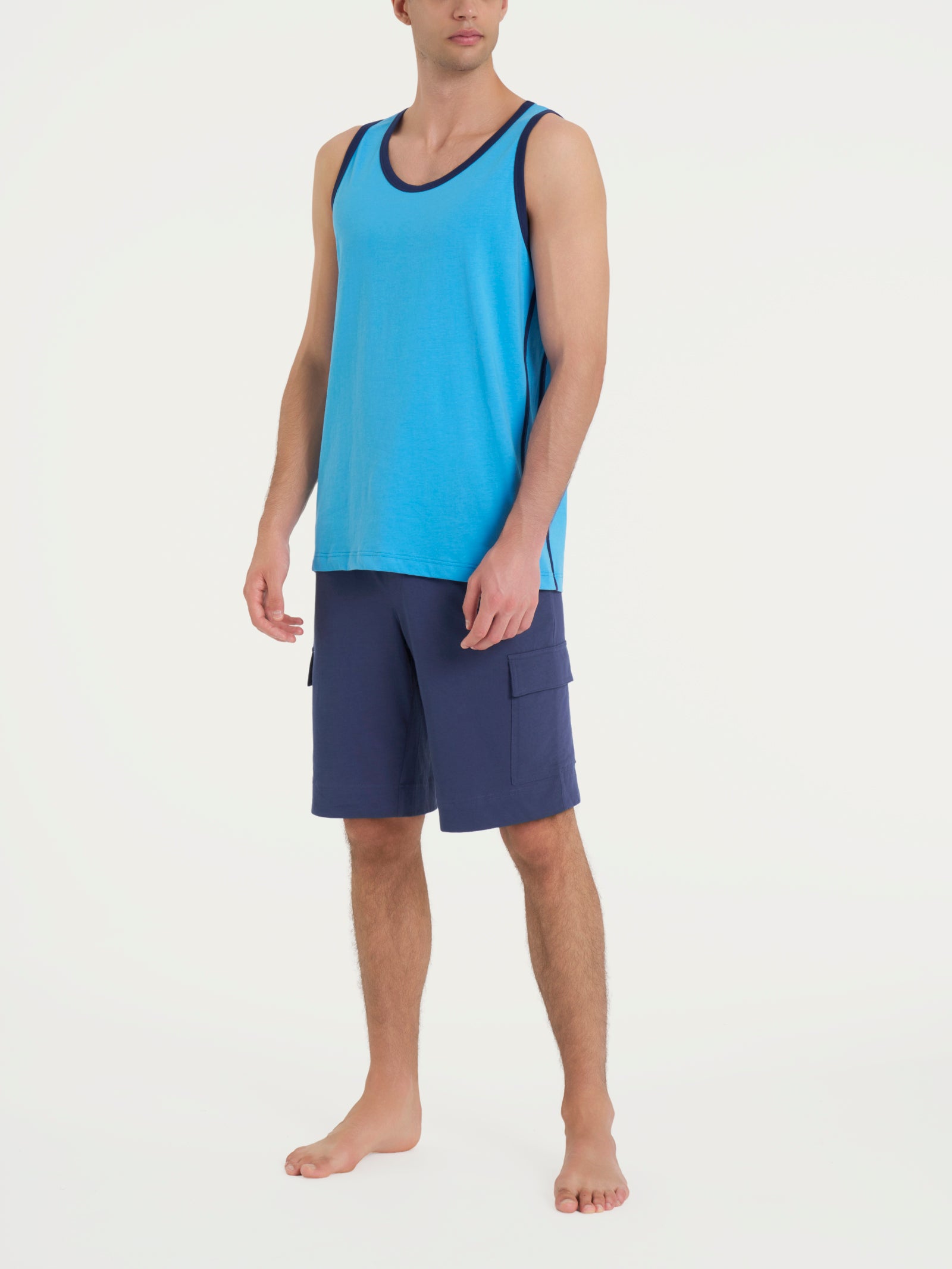 Ragno Jersey Cotone Canottiera Spalla Larga azure puro cotone