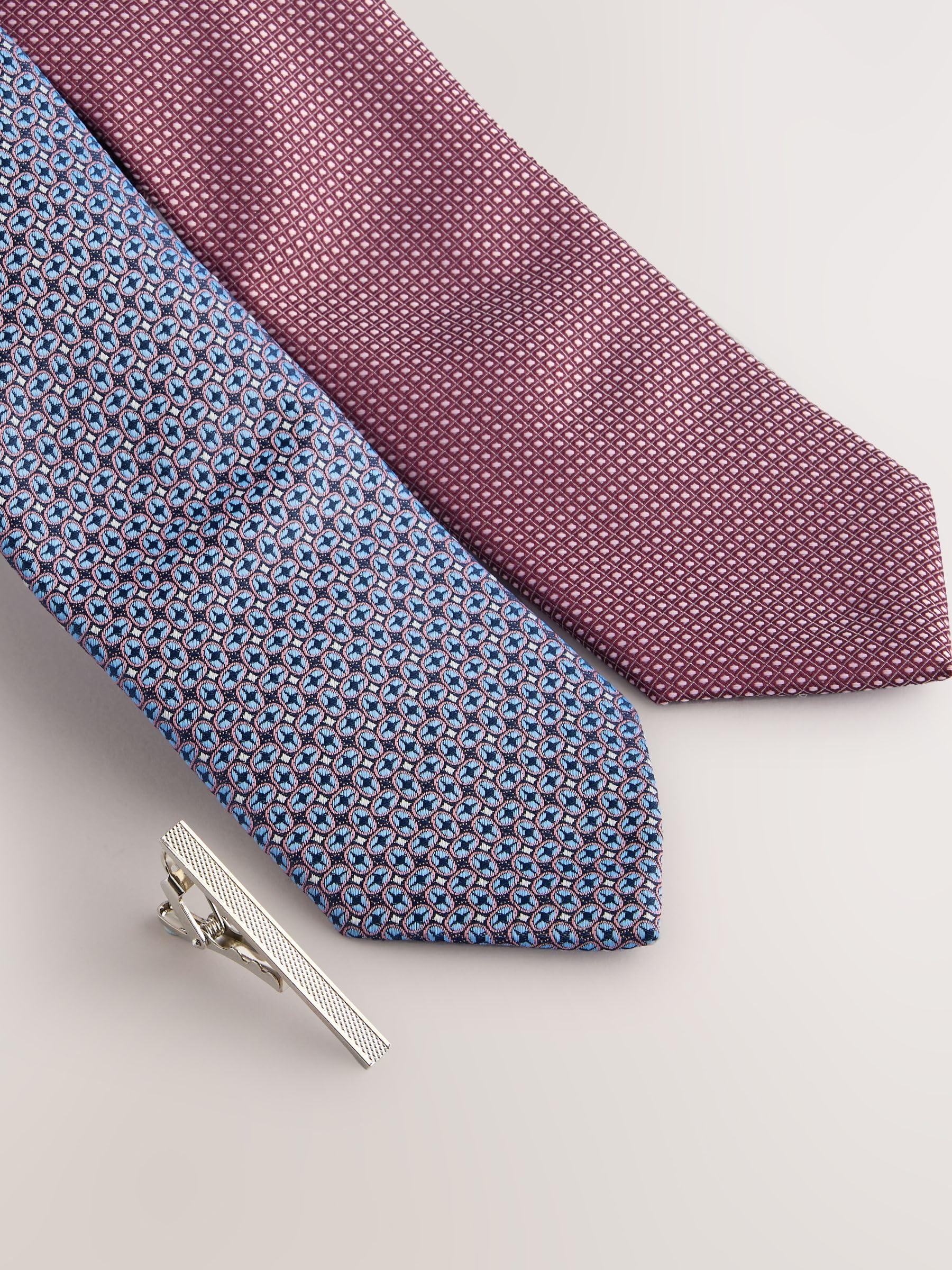 Next Uomini Confezione da 2 Cravatte Strutturate con Clip rosa azzurro