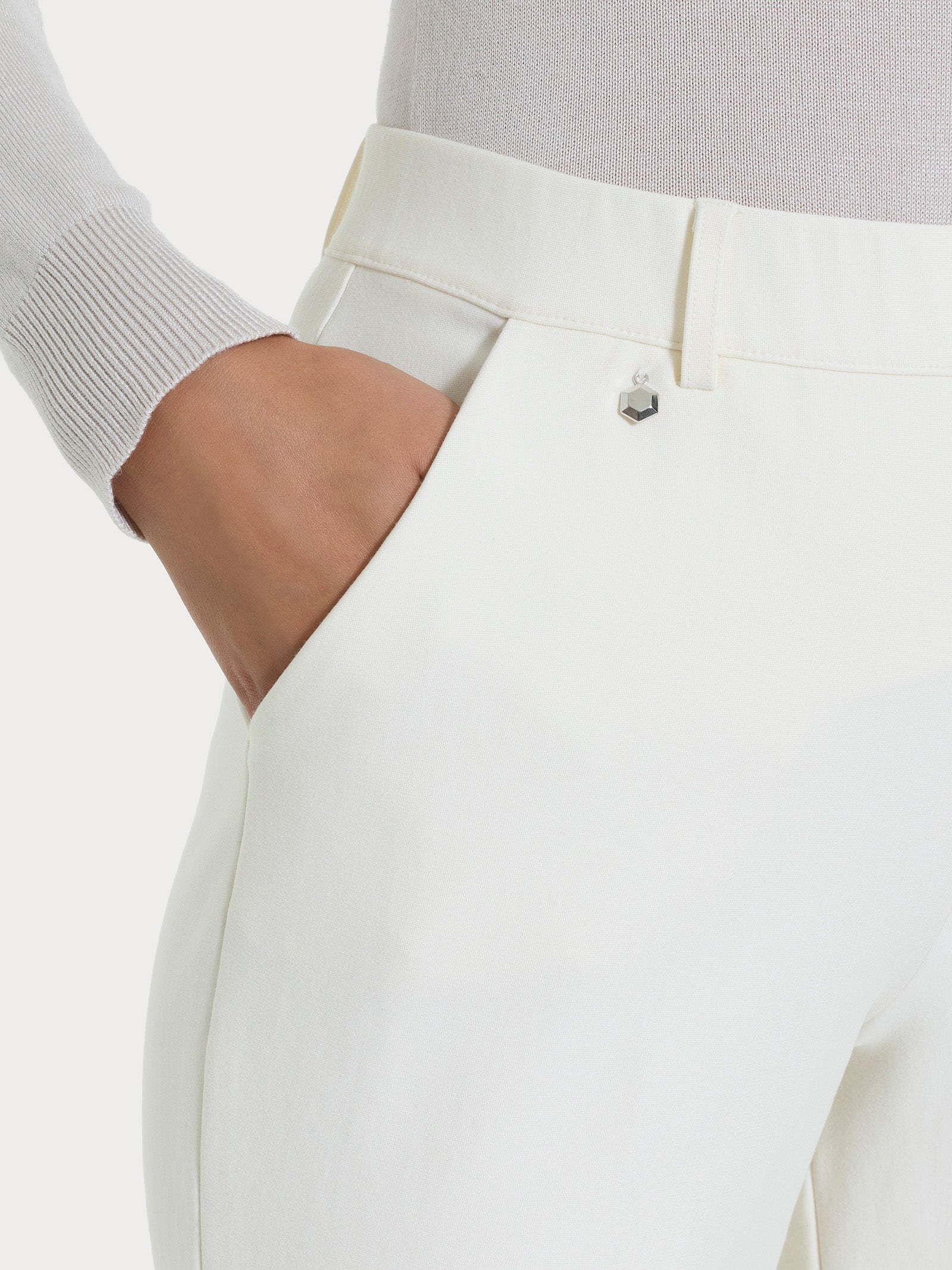 Ragno Compact Pantalone Ampio Avorio Wide Leg con Tasche