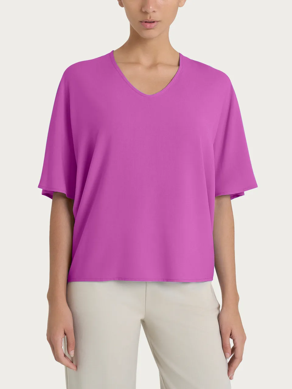 Ragno EcoSeta Blusa scollo V Cattleya Orchid fluida