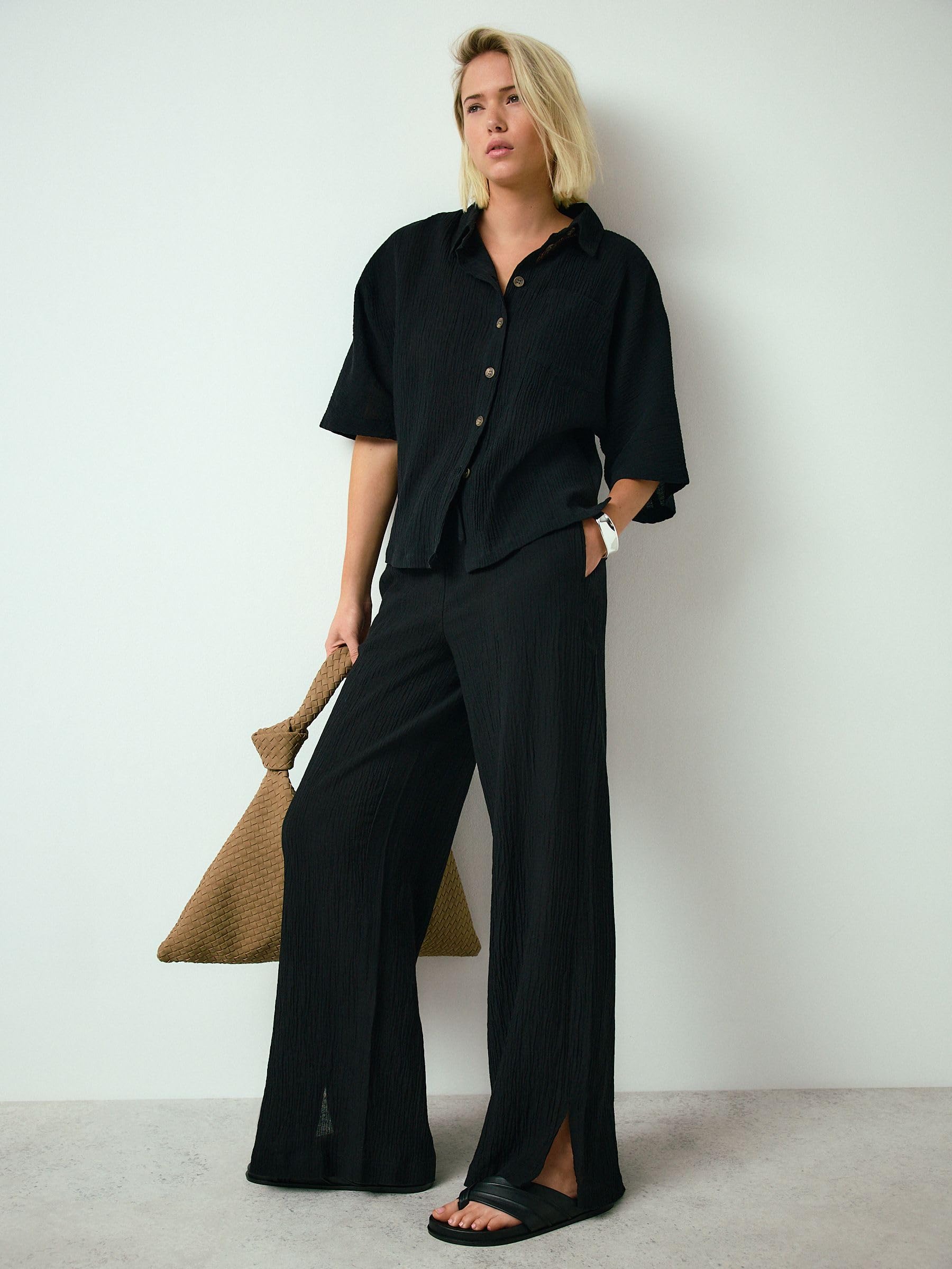 Next Pantaloni Lino Gamba Larga Donna Taglia 29
