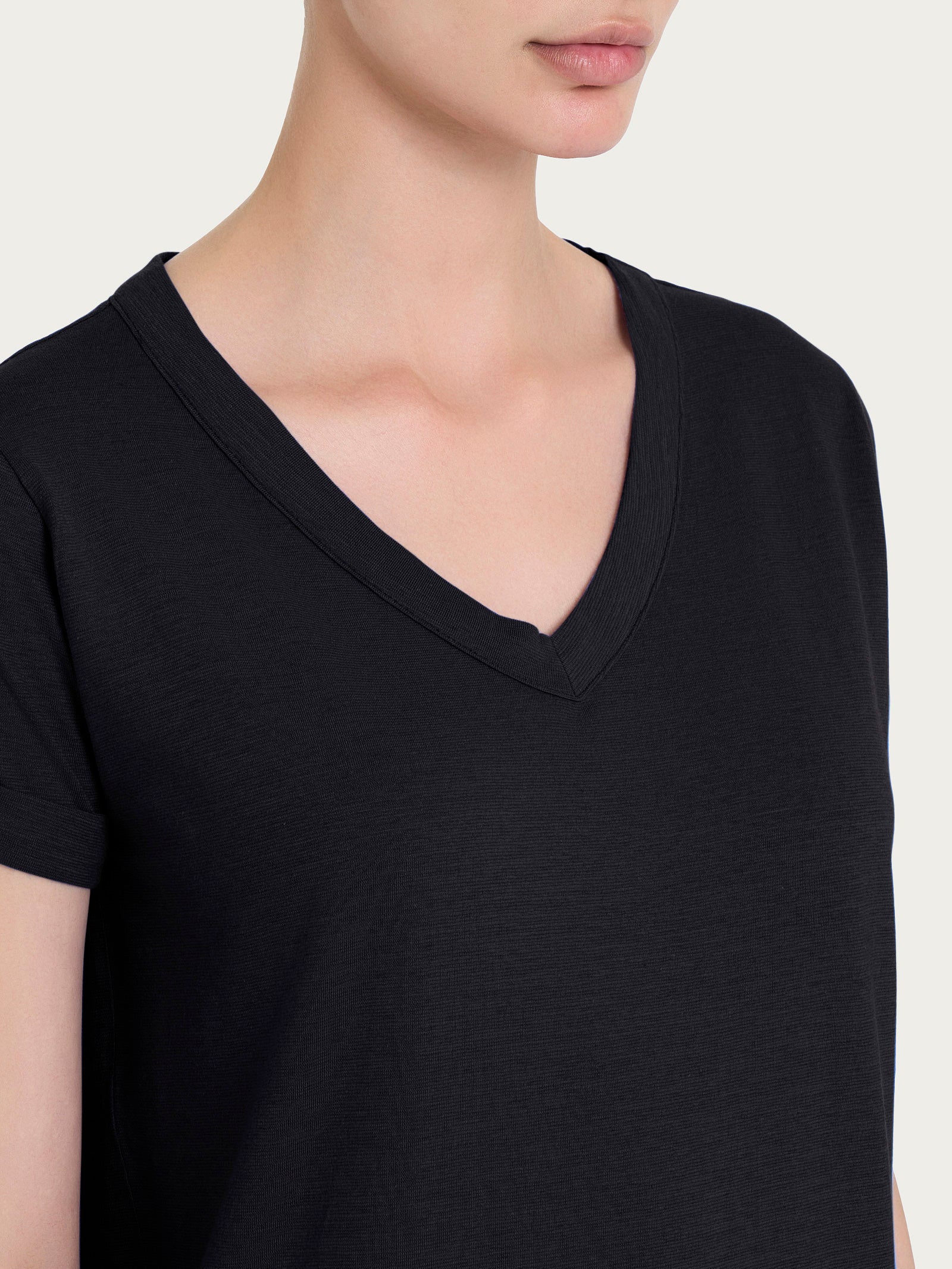 Ragno Jersey Cotone Maglietta scollo V nero donna