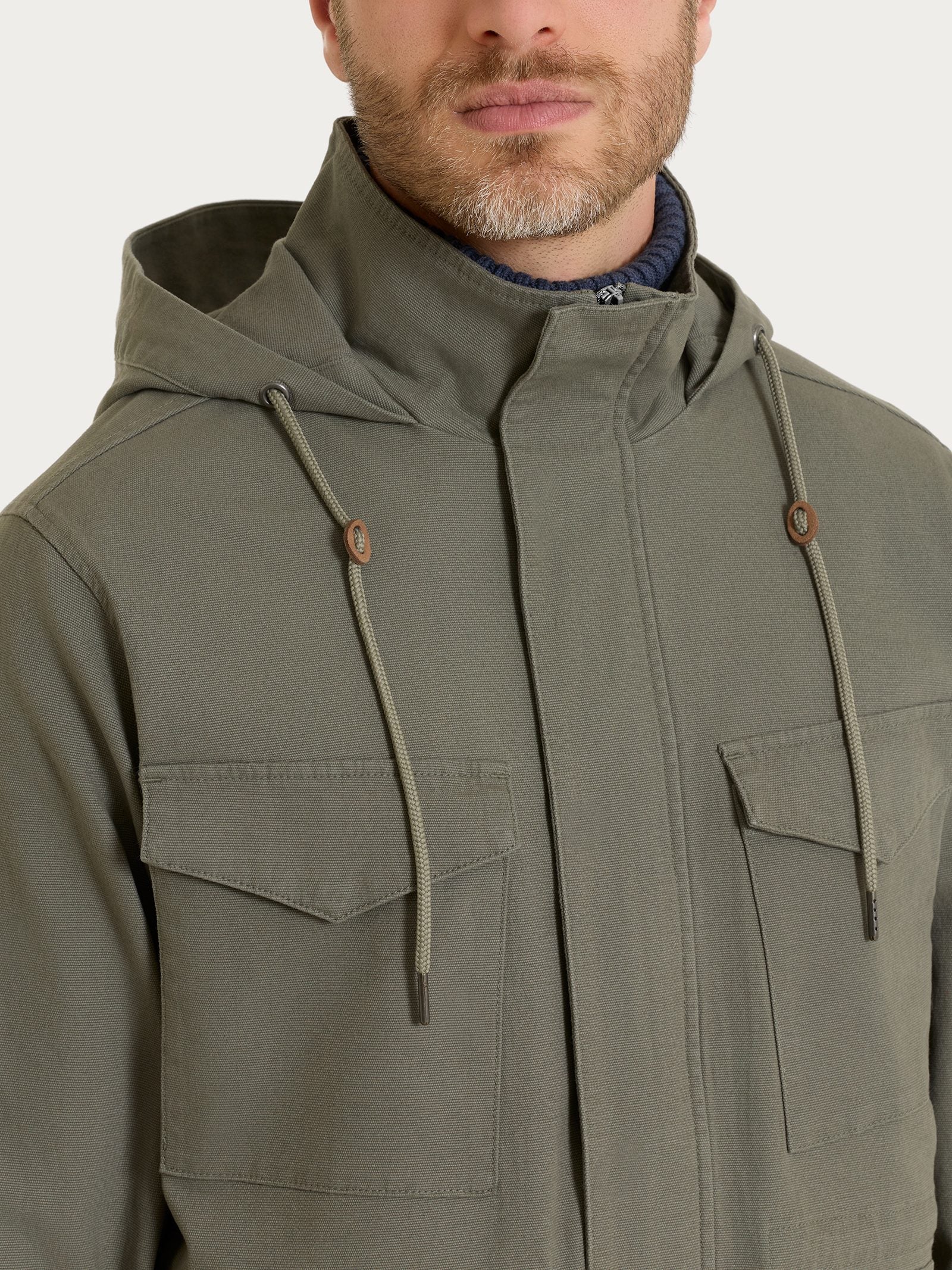 Ragno Canvas Stretch Cappotto Cappuccio Uomo Seagrass
