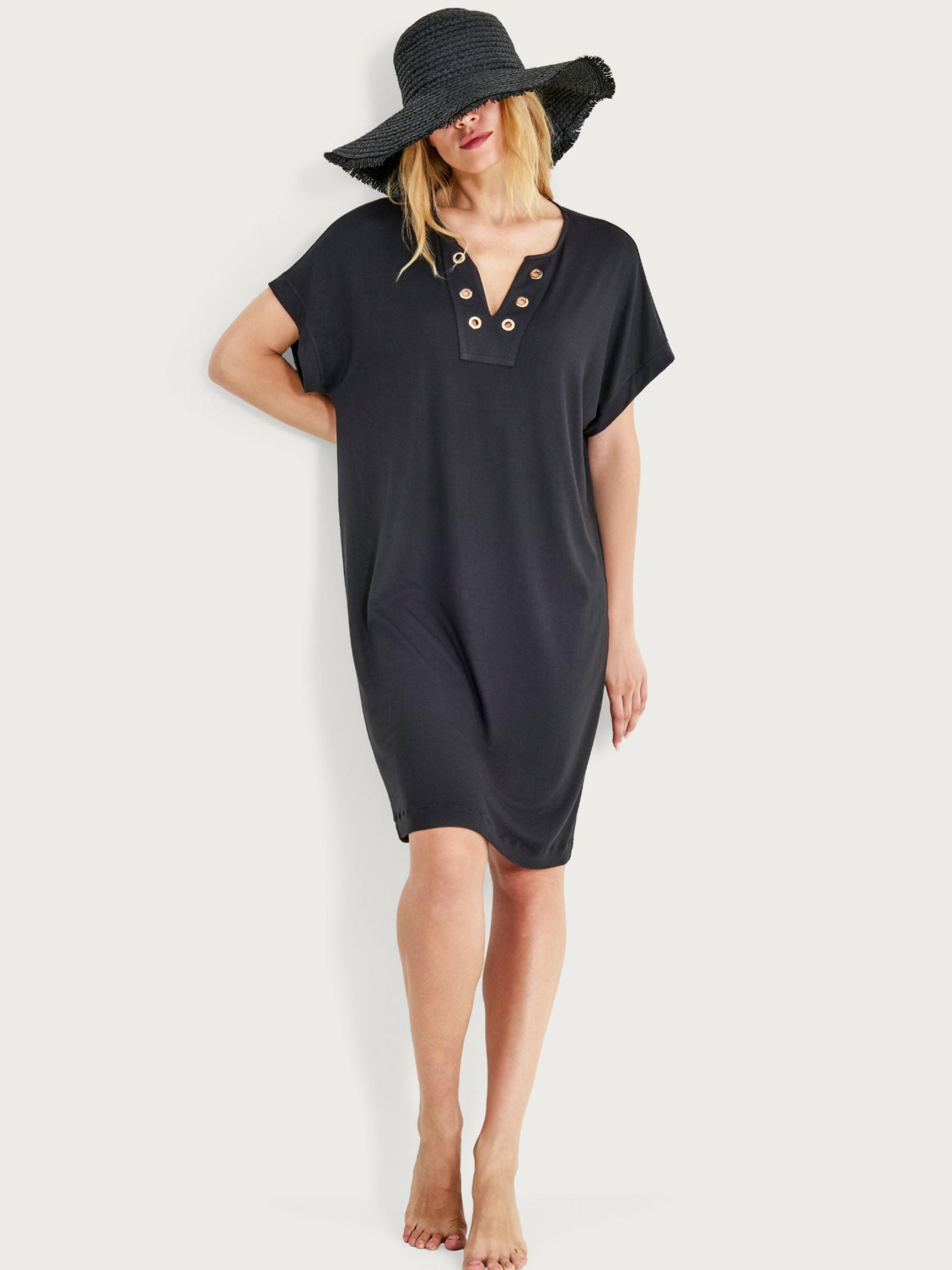 Ragno Viscosa Summer Abito occhielli Nero scollo a V