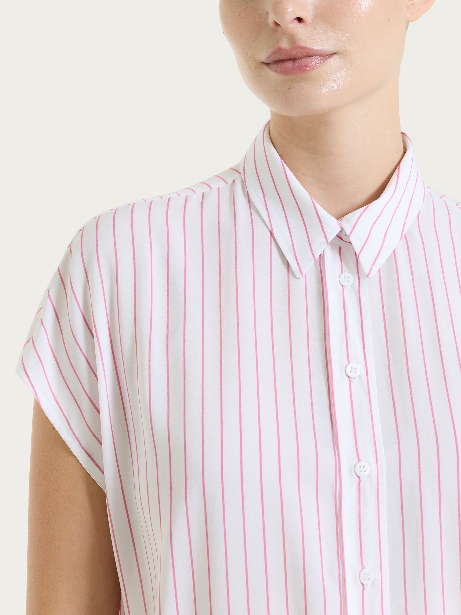 Ragno EcoSeta Camicia Righe Manica Corta rosa
