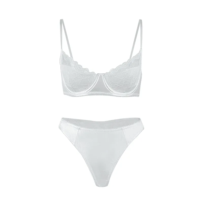 Maria Grazia Severi Satin Eyelash completo intimo bianco raso