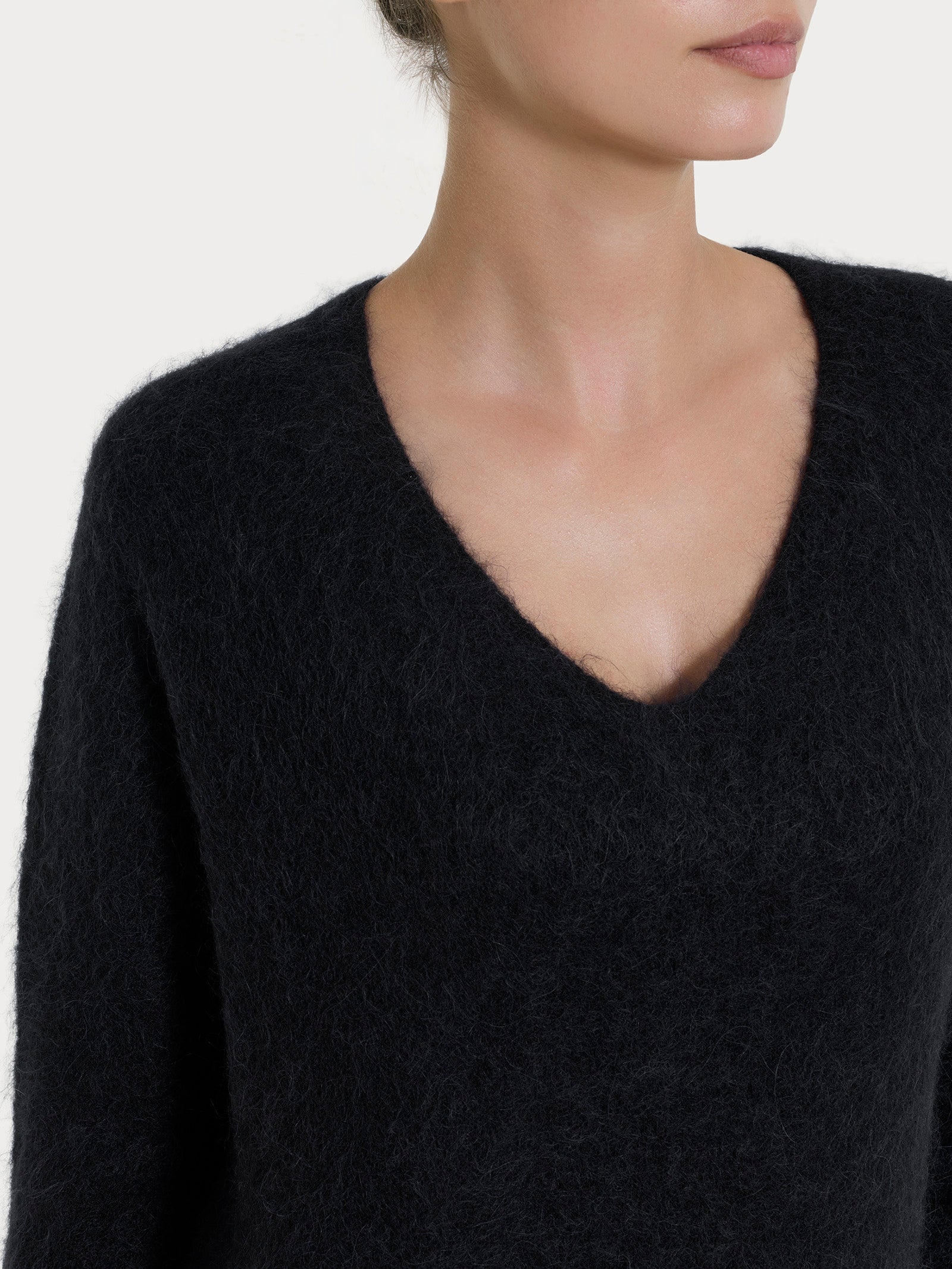 Ragno Alpaca Maglia Scollo V Nero Boxy Calda Taglie 1-7