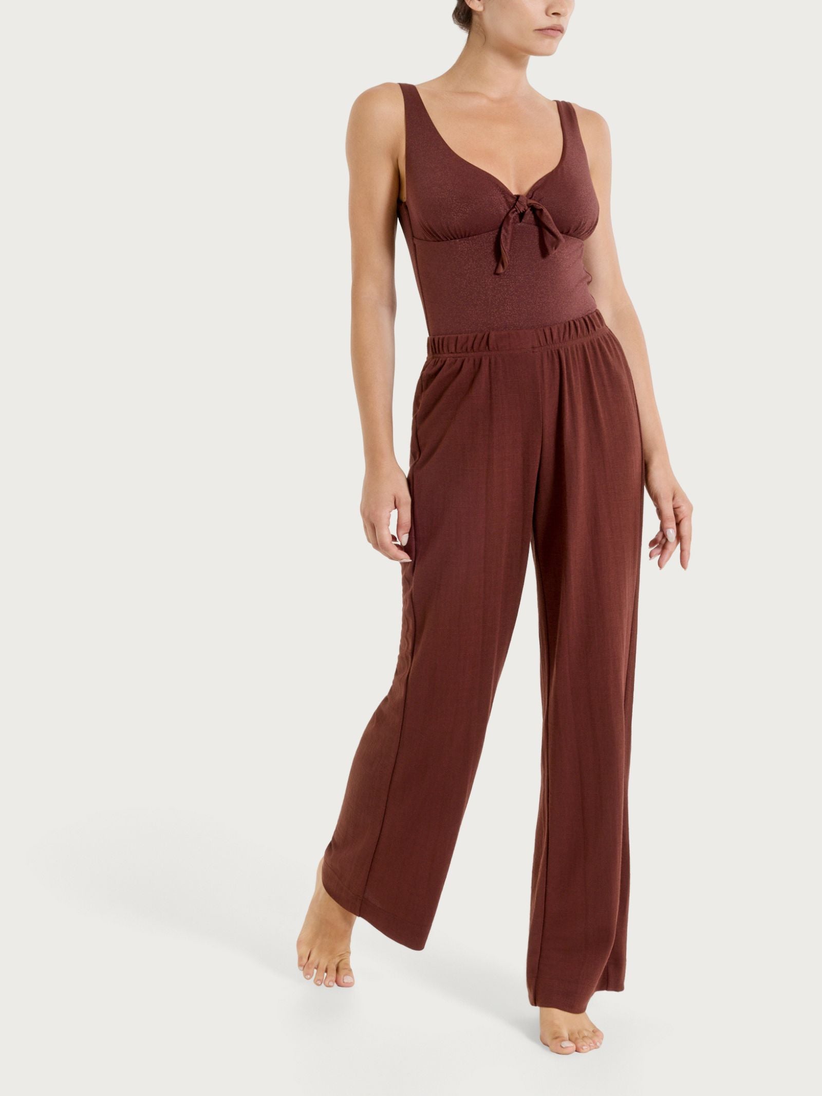 Ragno Summer Slub ampio pantalone Chocolate fresco