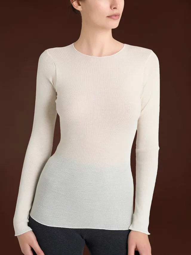 Ragno Lana Seta Maglia girocollo B.co Lana termica