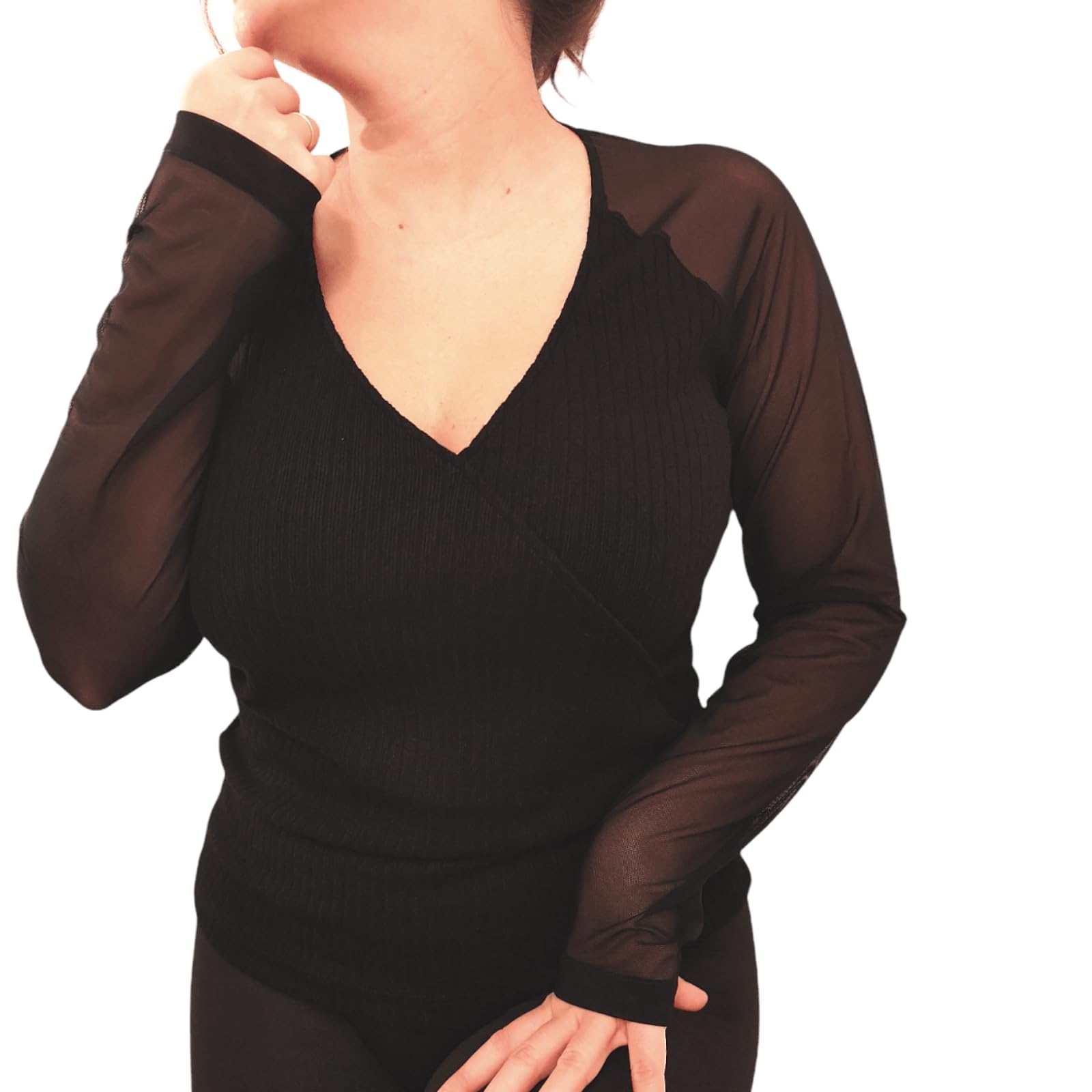 Lady C Maglia Sottogiacca Viscosa Maniche Tulle Elegante