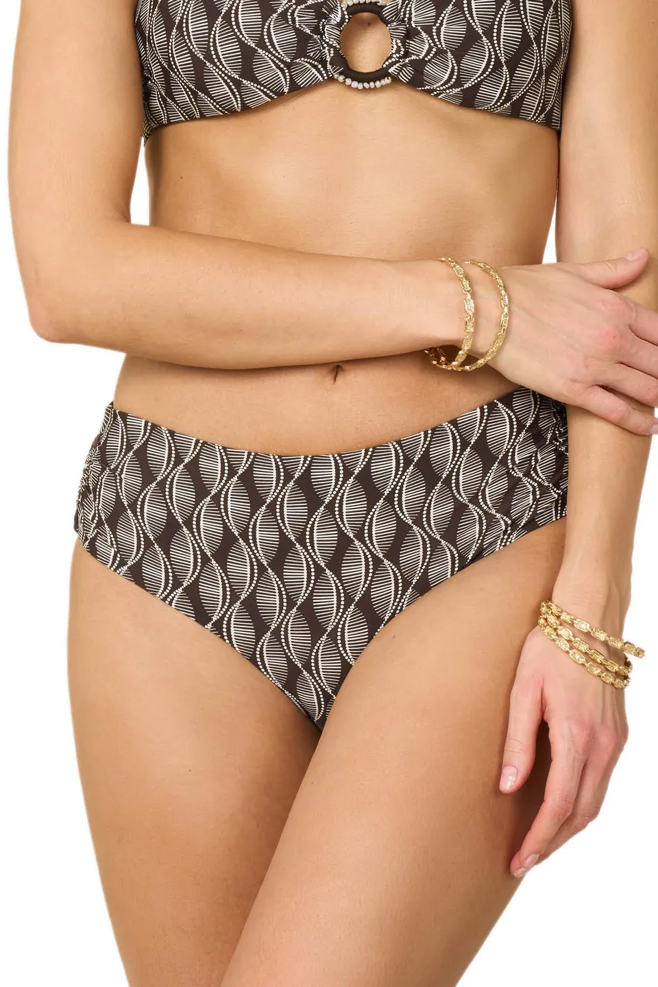 Goldenpoint Seashell slip bikini fianco alto arricciato geometrico bicolore