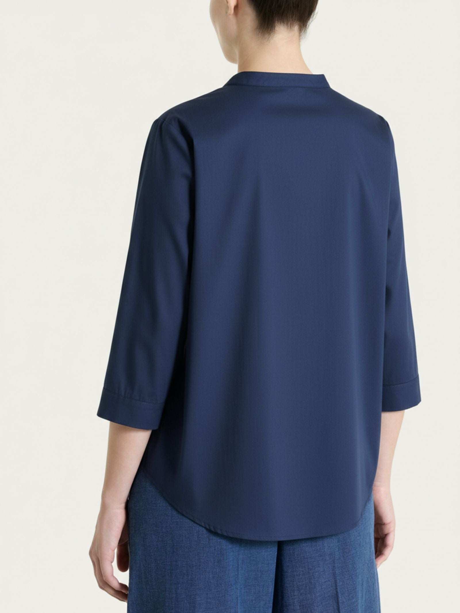 Ragno Gem camicia pieghe frontali cotone scollo a V blu Bleu