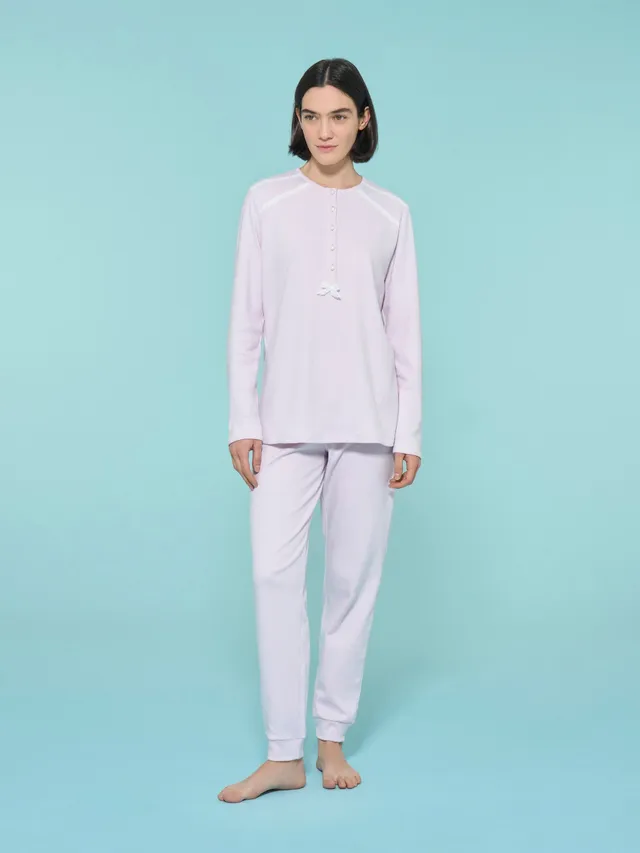 Ragno Sweet Emotion Pigiama Serafino Cotone Lavender Fog