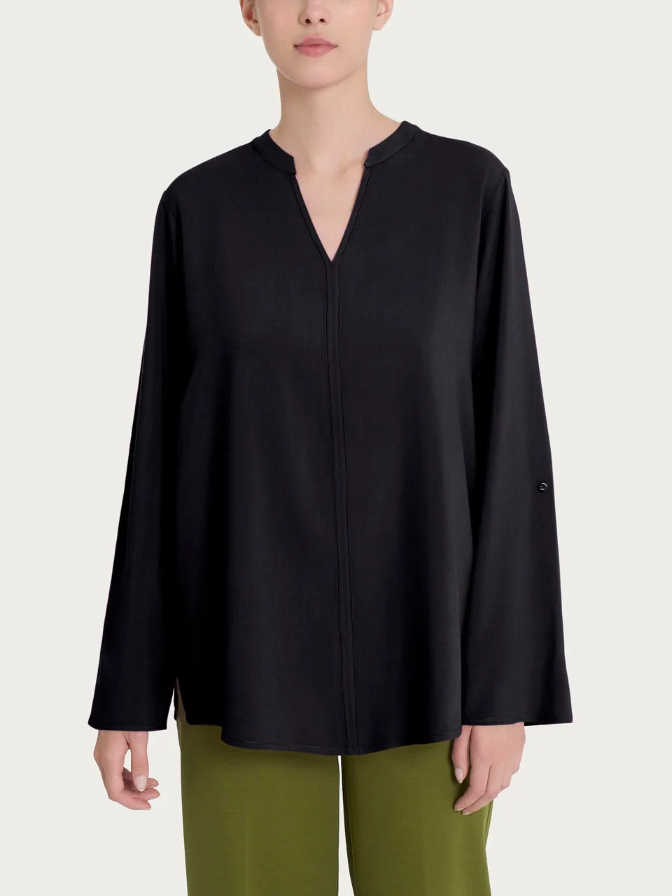 Ragno EcoSeta Blusa Collo Coreana Nero manica lunga