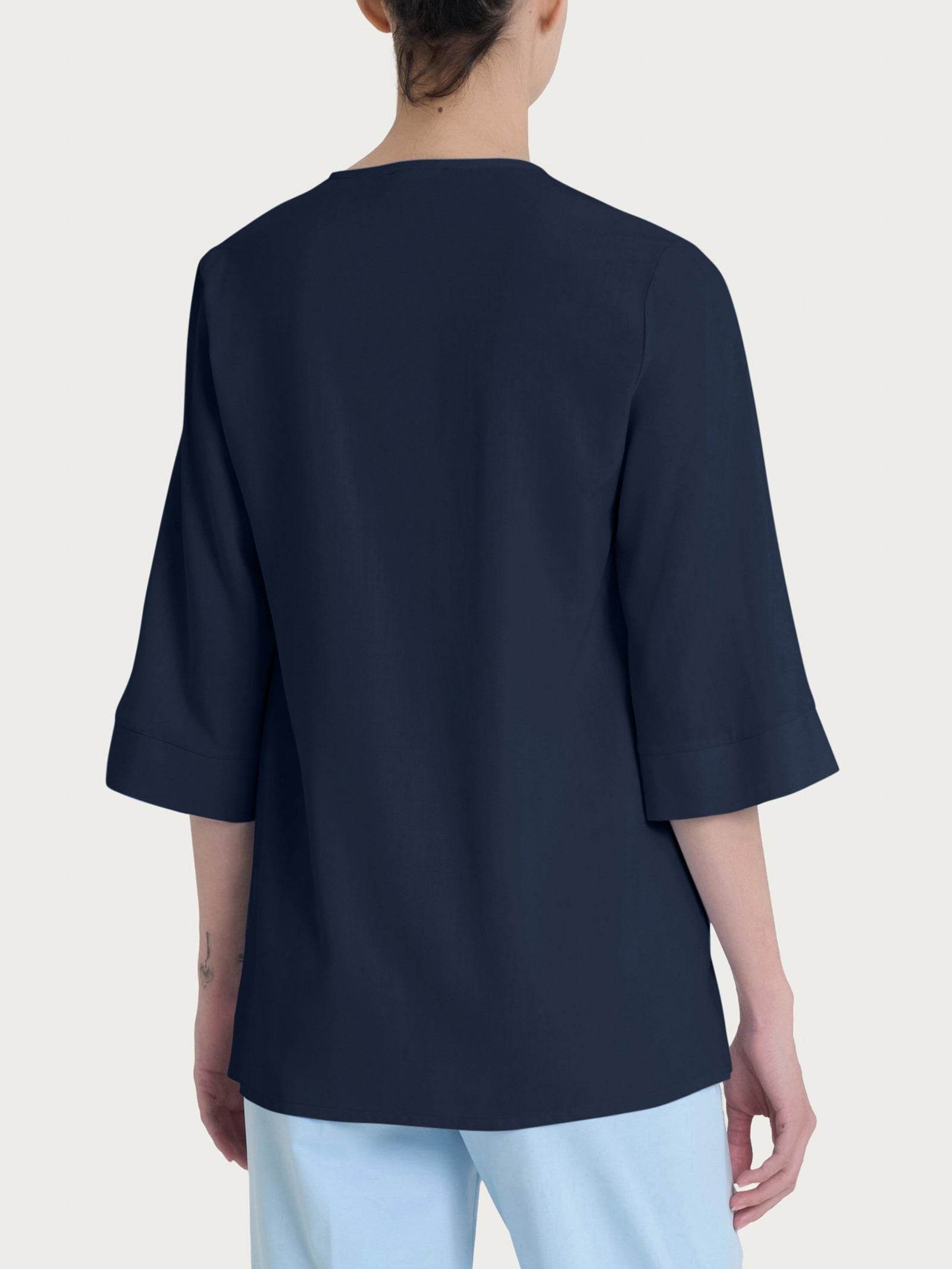 Ragno EcoSeta Blusa Scollo V Bleu manica 3/4 in viscosa