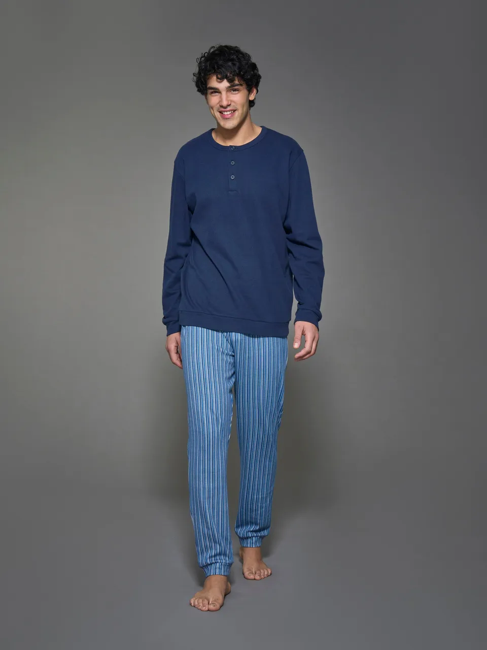 Ragno Sport Pigiama Lungo Serafino cotone navy blazer
