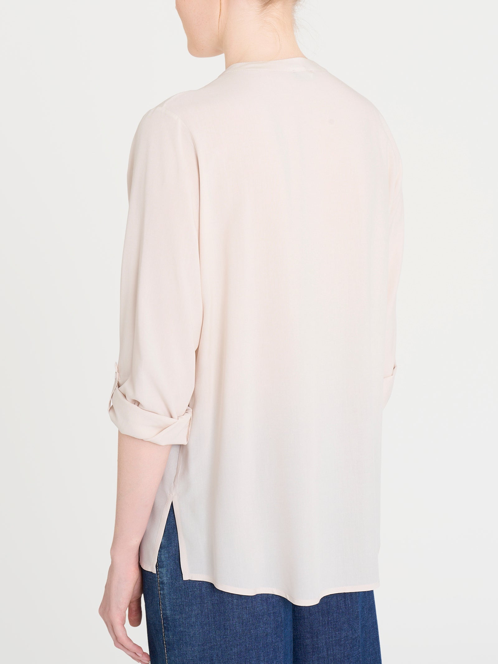 Ragno EcoSeta blusa collo coreana bianco Champignon