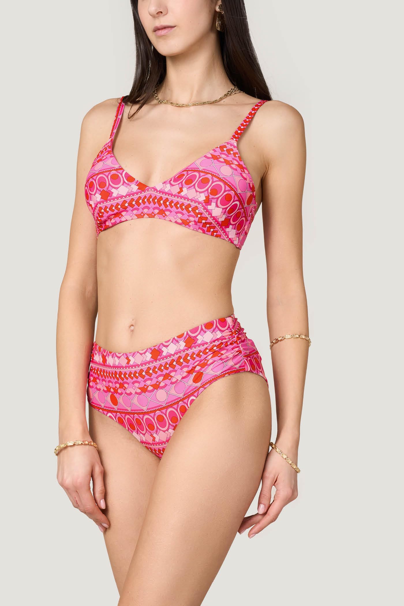 Goldenpoint Groovy slip bikini fianco alto arricciato fantasia geometrica