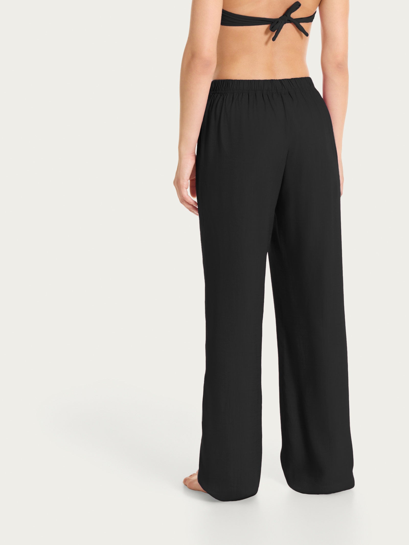 Ragno Mussola Slub pantalone ampio nero con tasche