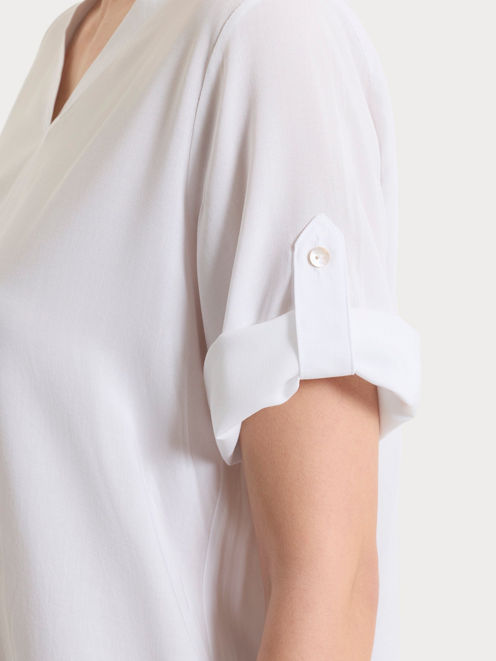 Ragno Blusa Scollo a V Voile Stretch Bianca Manica Lunga