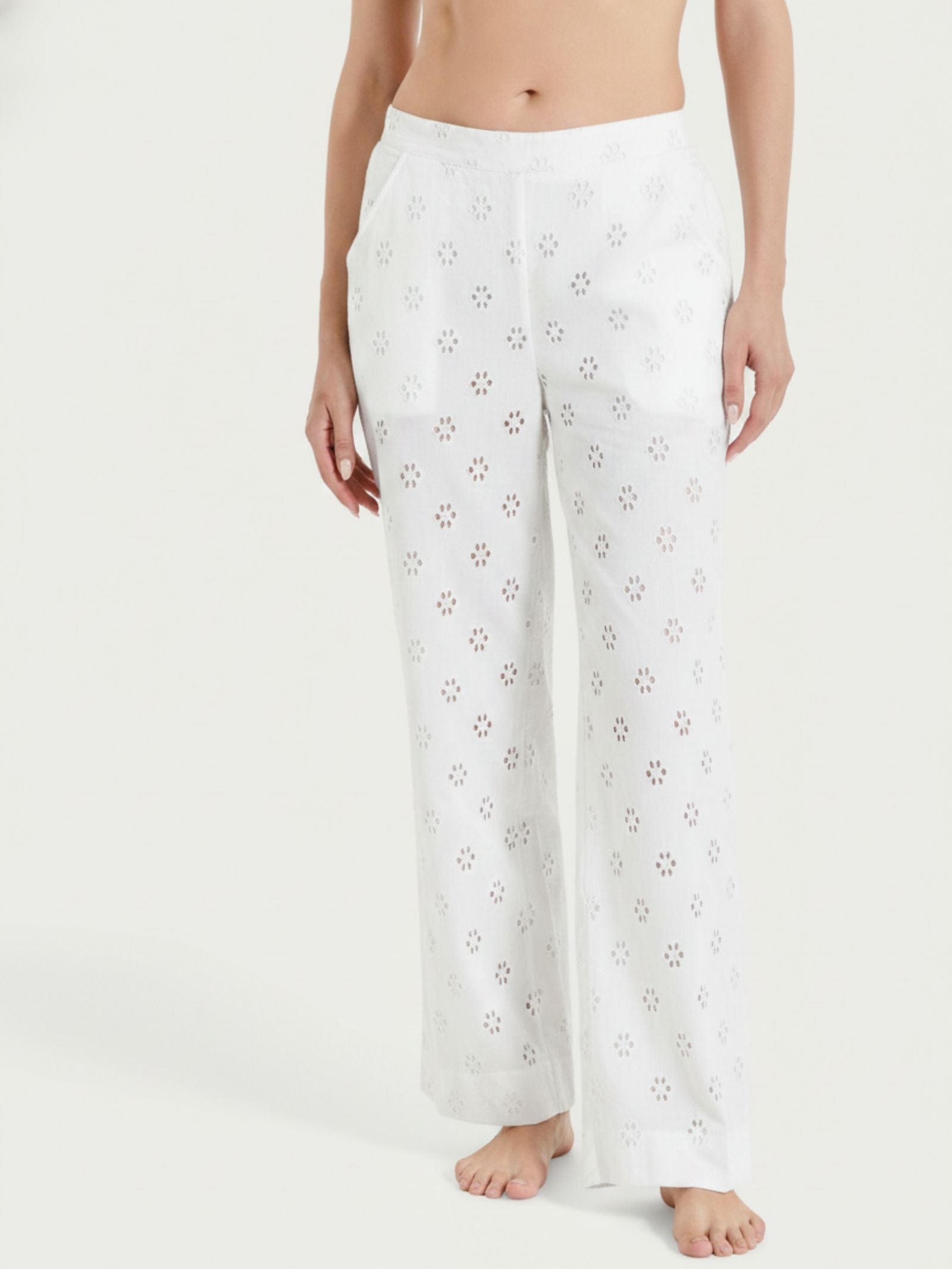 Ragno Compact pantalone ampio bianco Sangallo cotone fresco
