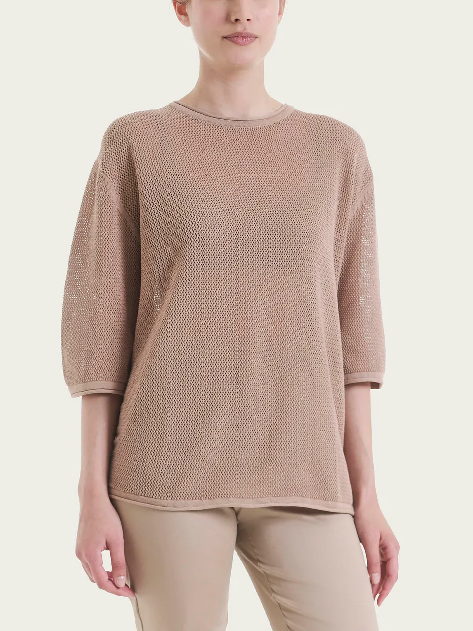 Ragno maglia girocollo punto rete cotone Warm Taupe