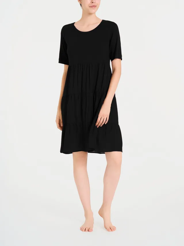 Ragno Viscosa Summer vestito svasato balze nero al ginocchio