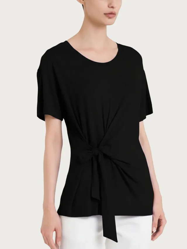 Ragno Beachwear maglietta nodo viscosa tinta unita nero
