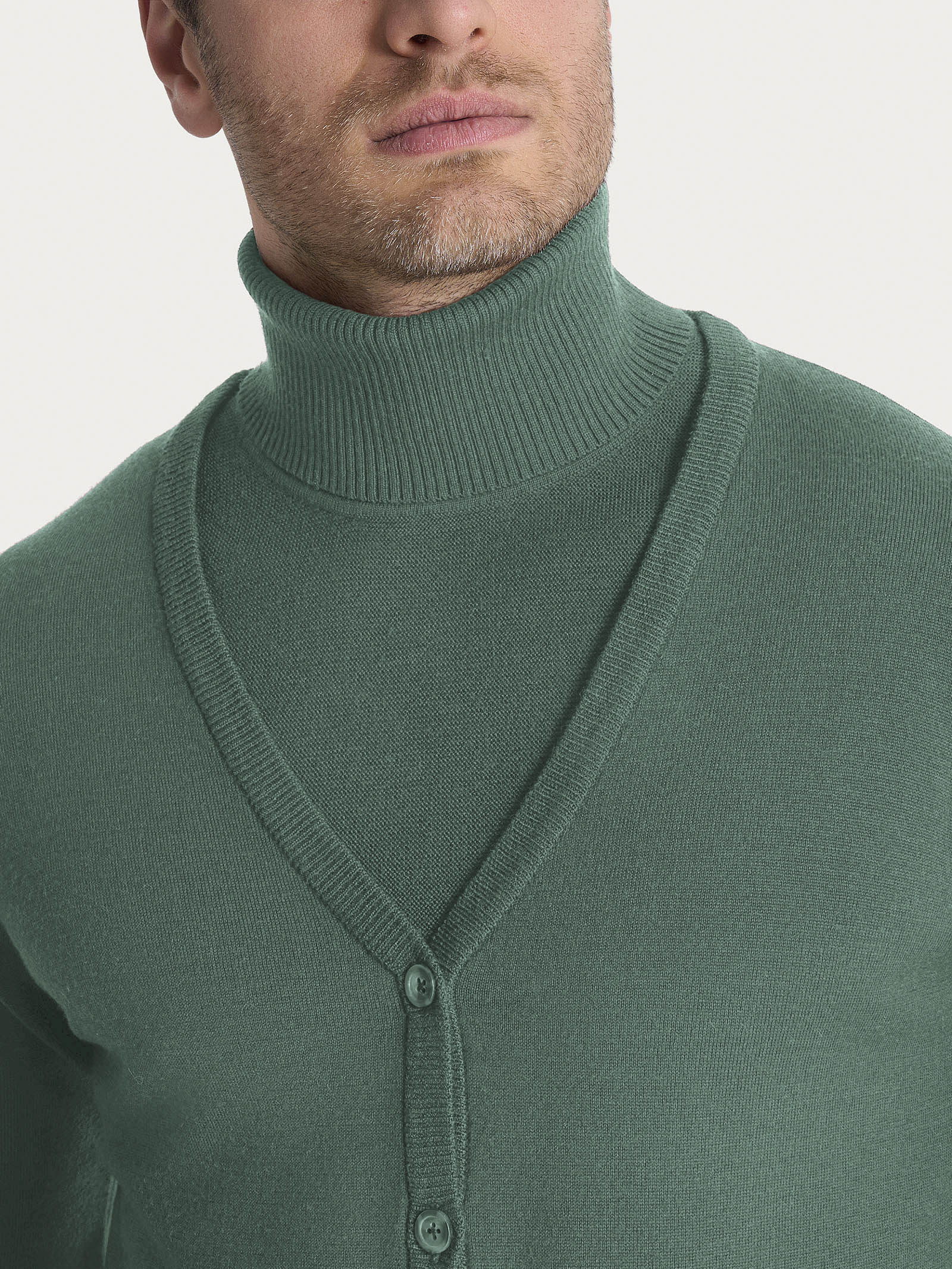 Ragno Merino Soft cardigan uomo verde Dark Forest lana