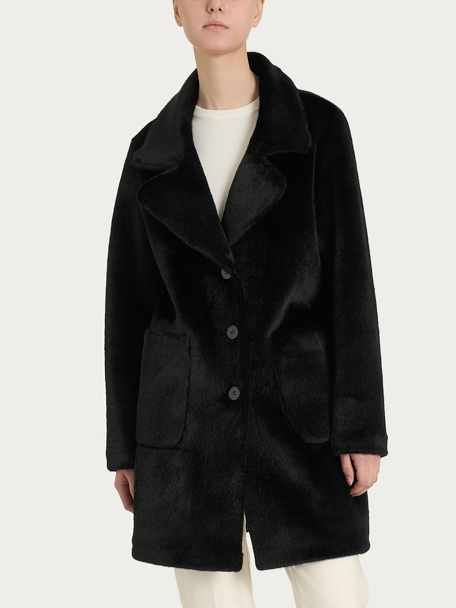 Ragno Vegan Shearling cappotto corto donna nero double-face